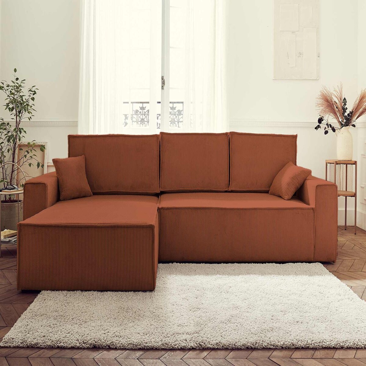 BEST MOBILIER Dellia - canapé d'angle réversible convertible - avec coffre - en velours côtelé - 4 places