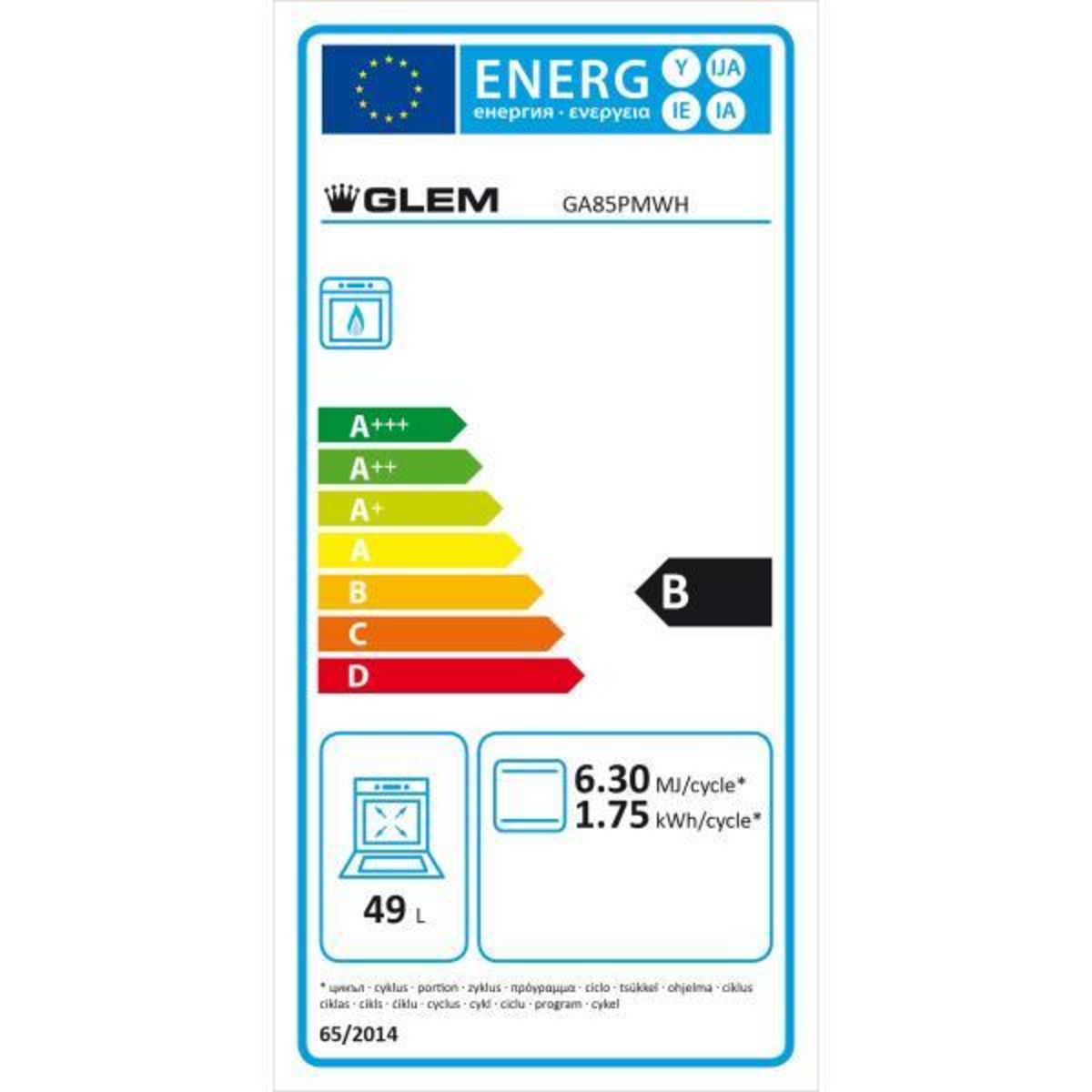 Glem Cuisinière gaz 49l 4 feux blanc - ga85pmwh