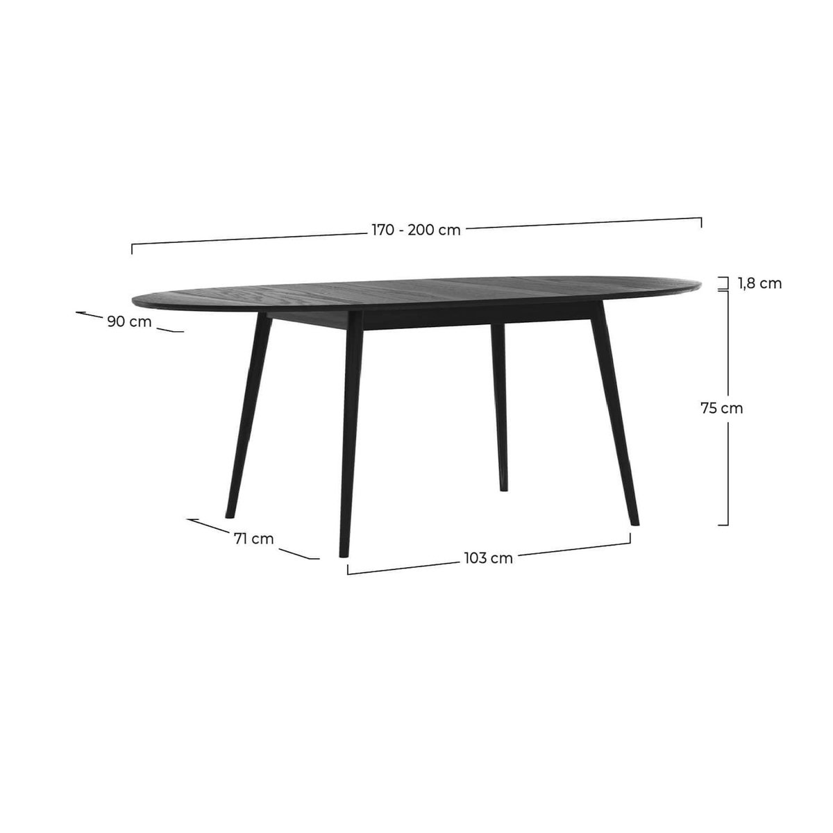Rendez vous déco Table ovale 6/8 personnes extensible en bois noir 170/200 cm-Eddy