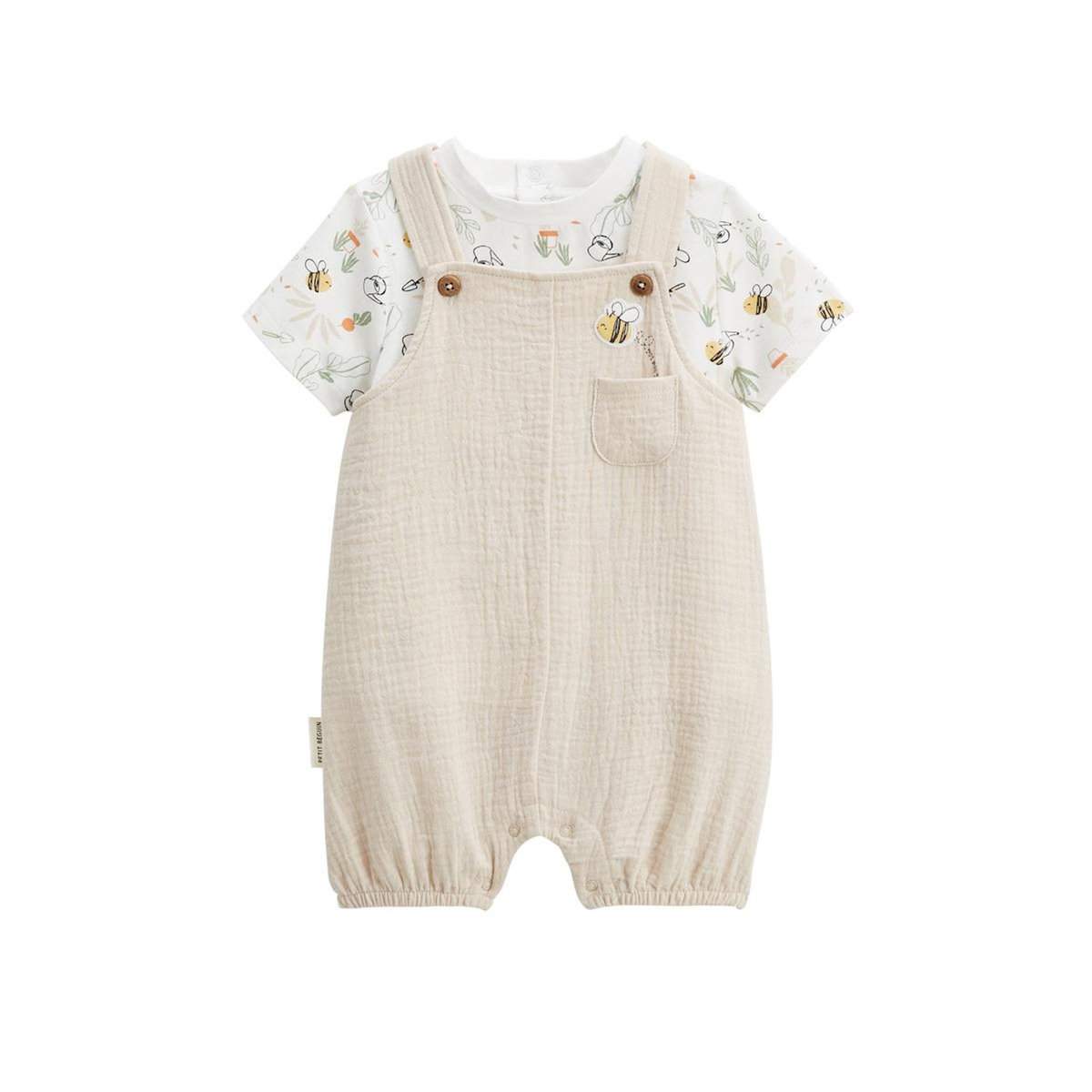 Petit Béguin Ensemble salopette bébé en gaze de coton et t-shirt Eden