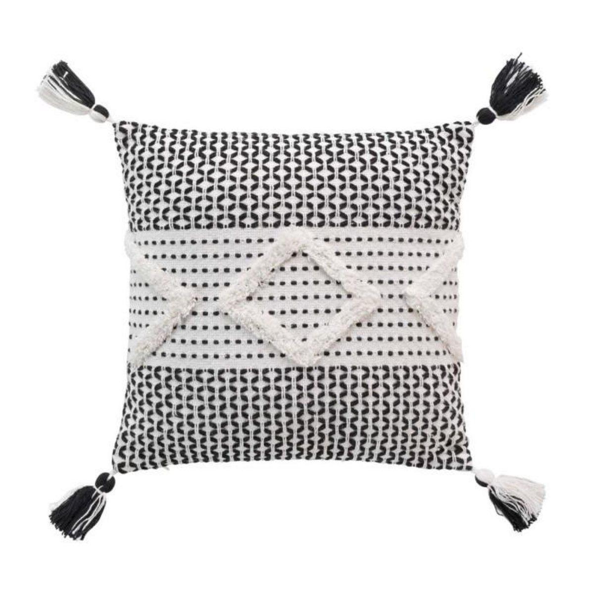 Paris Prix Housse de Coussin à Pompons  Sally  40x40cm Noir & Blanc
