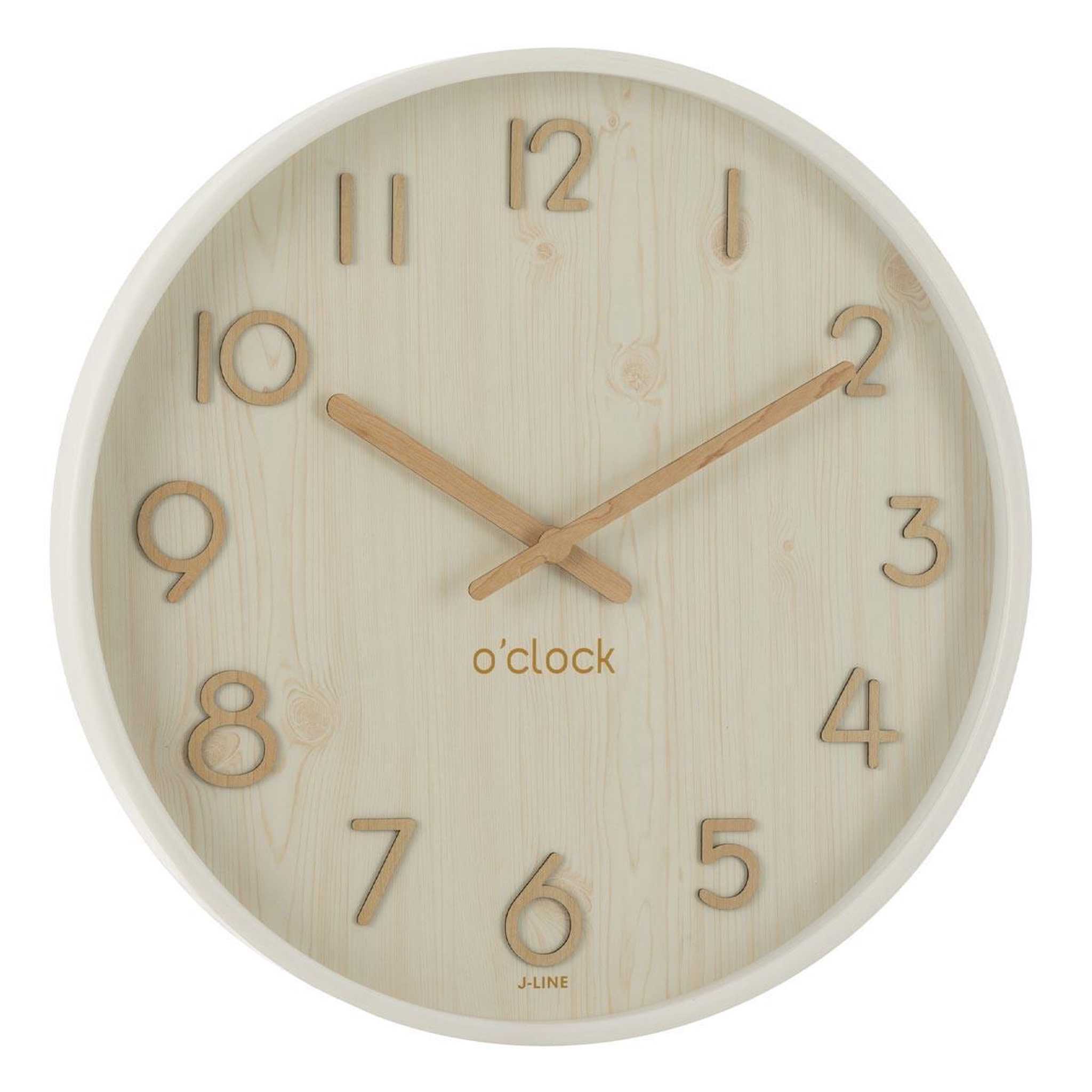J-LINE Horloge Murale en Bois  Marion  53cm Blanc