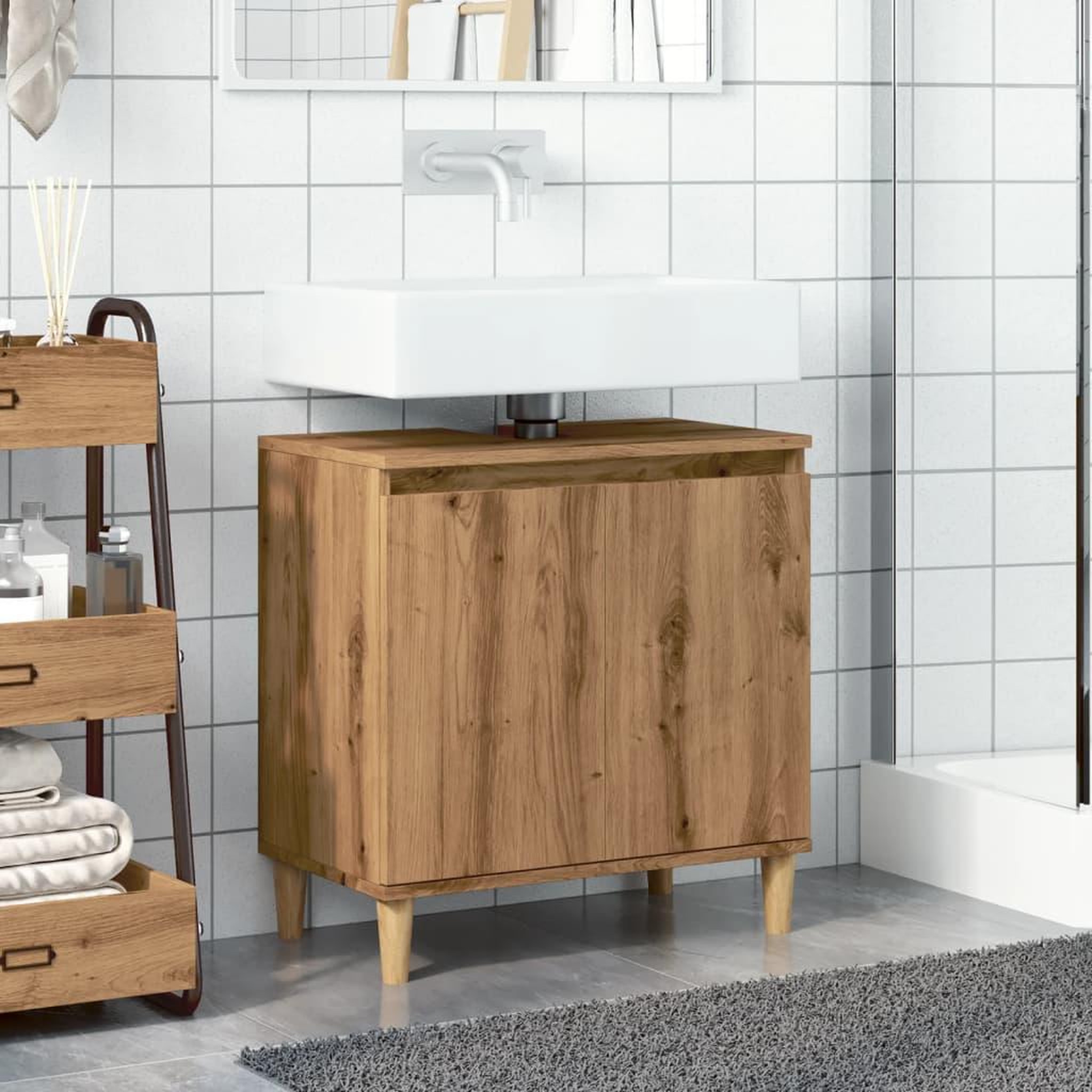 Voir la diapositive 3 : VIDAXL Armoire d'evier chene artisanal 58x33x60 cm bois d'ingenierie