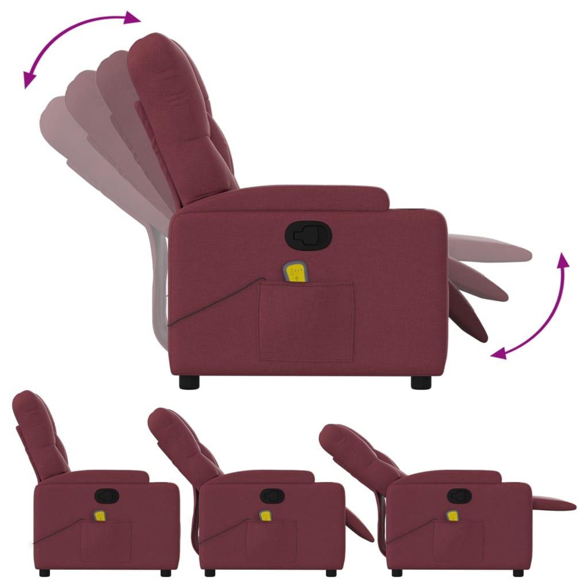 Voir la diapositive 5 : VIDAXL Fauteuil de massage inclinable Rouge bordeaux Tissu