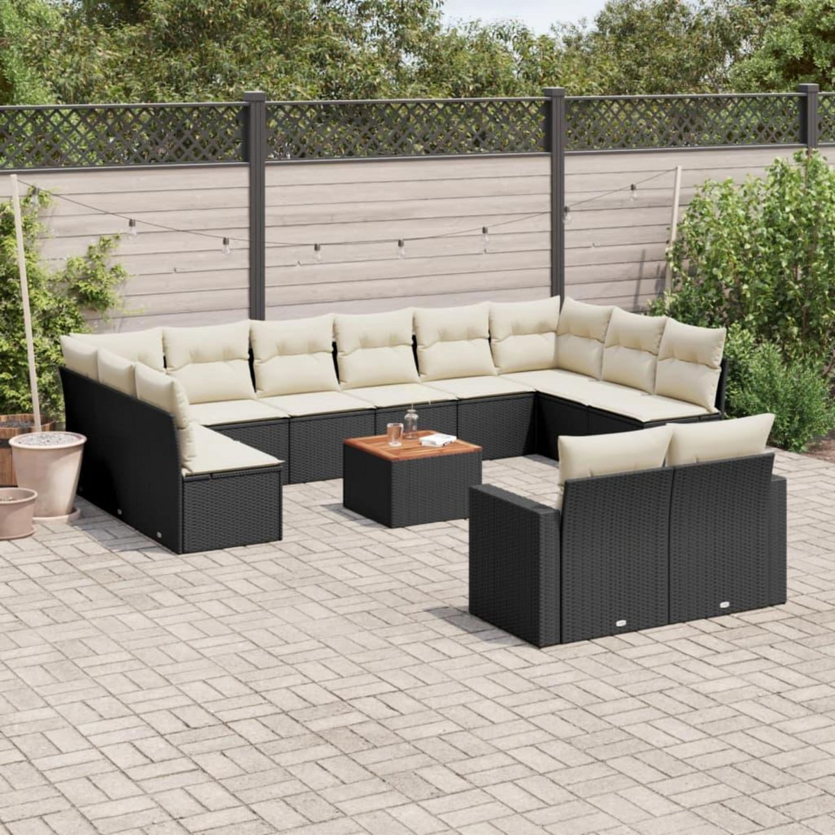 VIDAXL Salon de jardin avec coussins 13 pcs noir resine tressee
