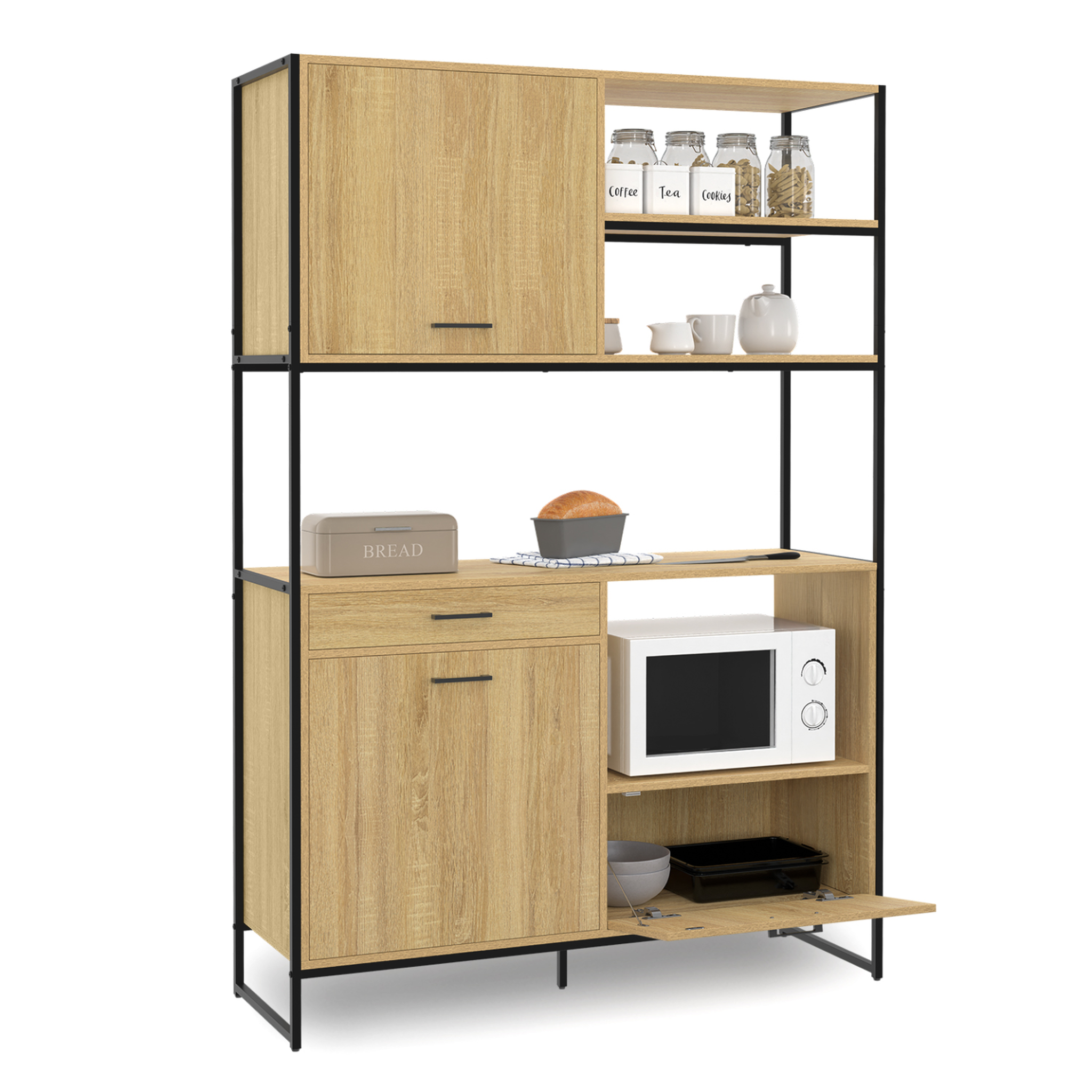 Voir la diapositive 4 : ID MARKET Buffet de cuisine 120 cm detroit meuble 3 portes + 1 tiroir design industriel