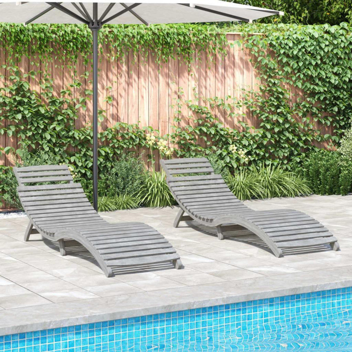 VIDAXL Chaises longues lot de 2 gris 184x55x64 cm bois massif acacia