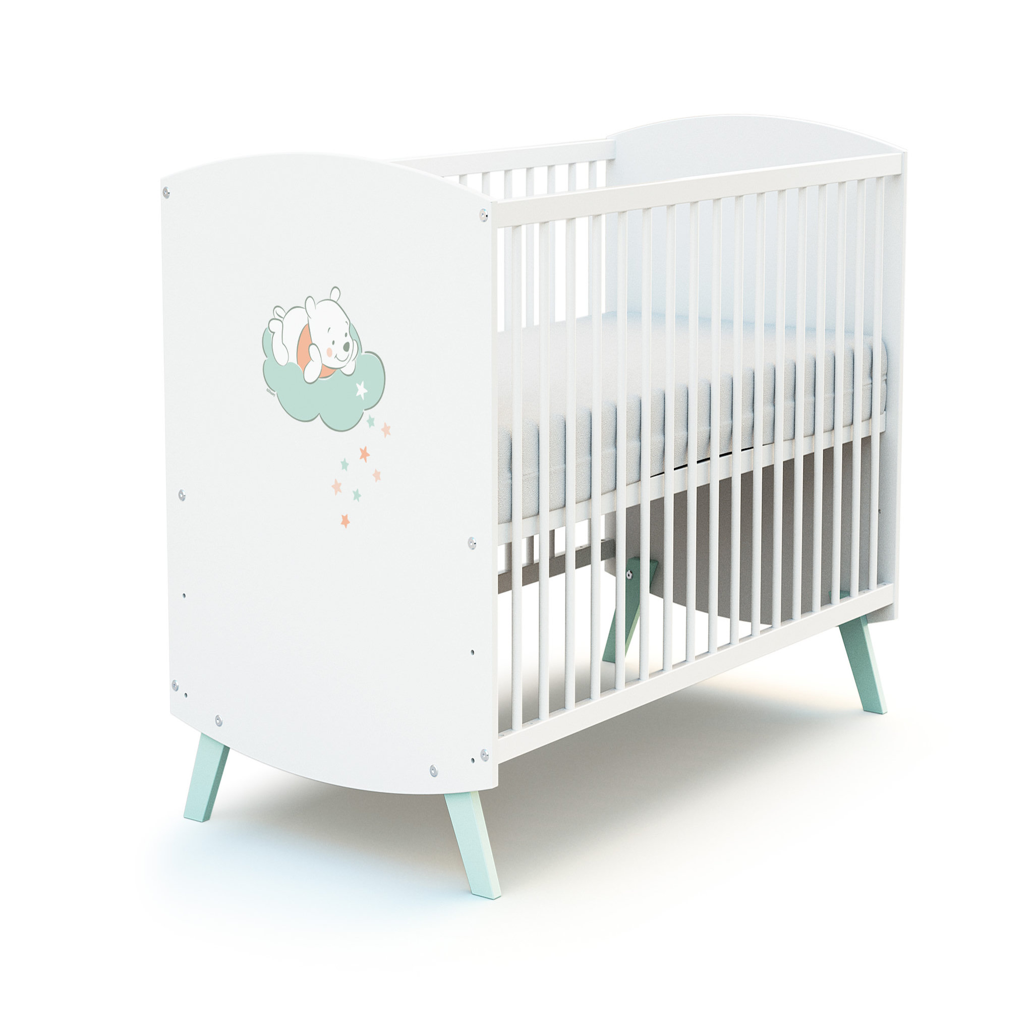Voir la diapositive 7 : AT4 Ensemble lit bébé 60x120 cm et commode à langer 2 portes WINNIE NUAGE DISNEY
