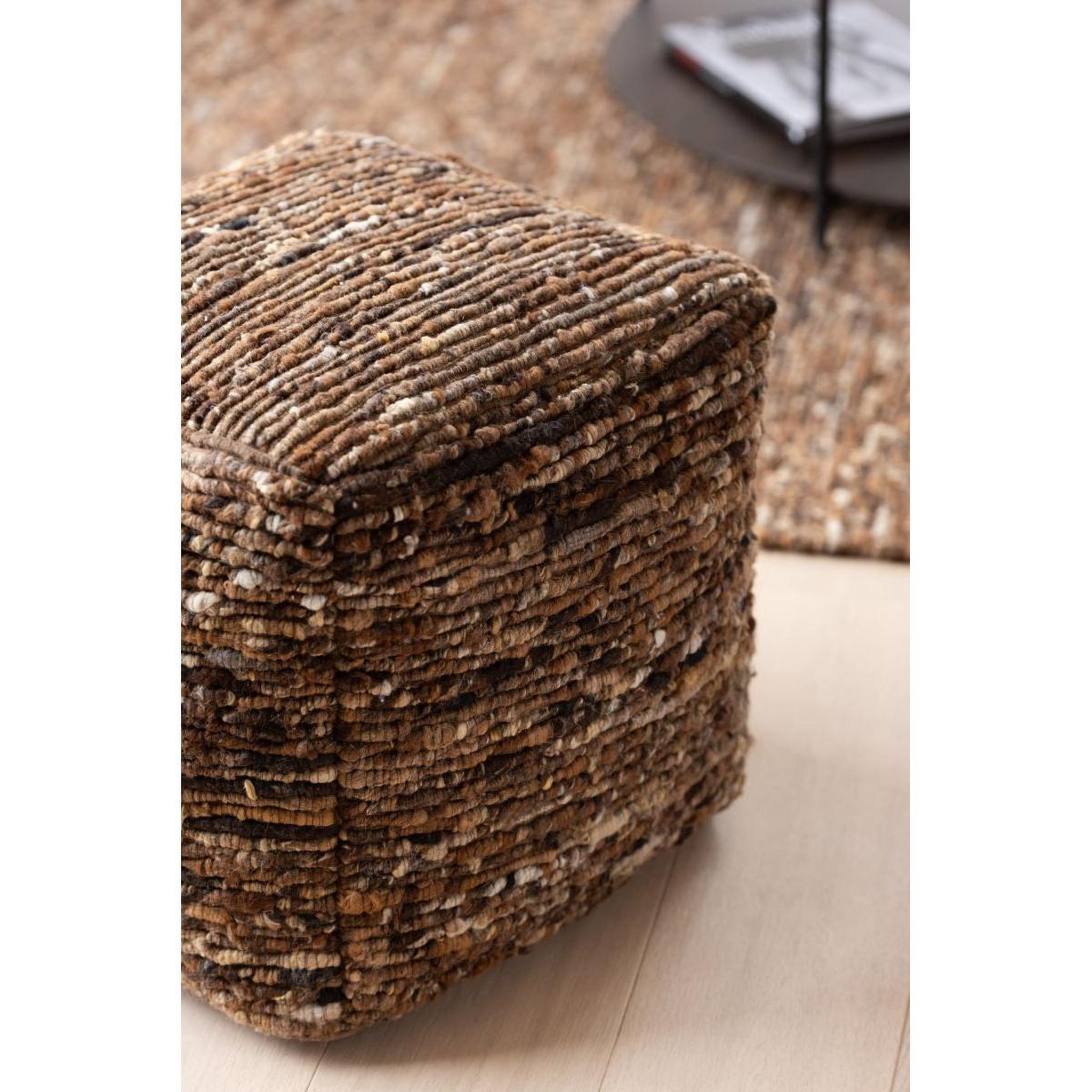 Voir la diapositive 3 : J-LINE Pouf Tissé en Laine  Wild  45cm Marron