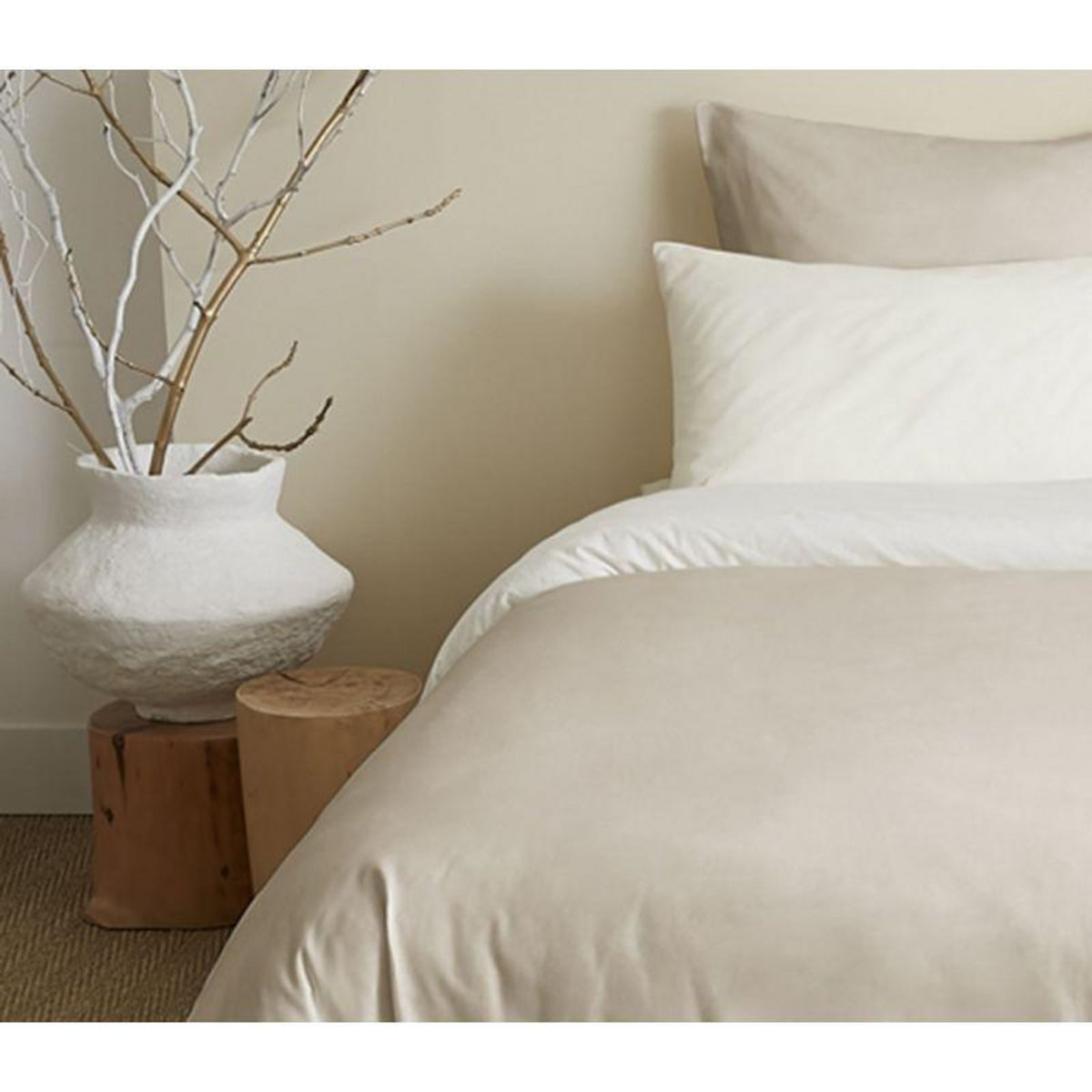 COTON PUR Pack complet 6 pièces Lin/Blanc réversible housse de couette pour lit 140 x 190 cm