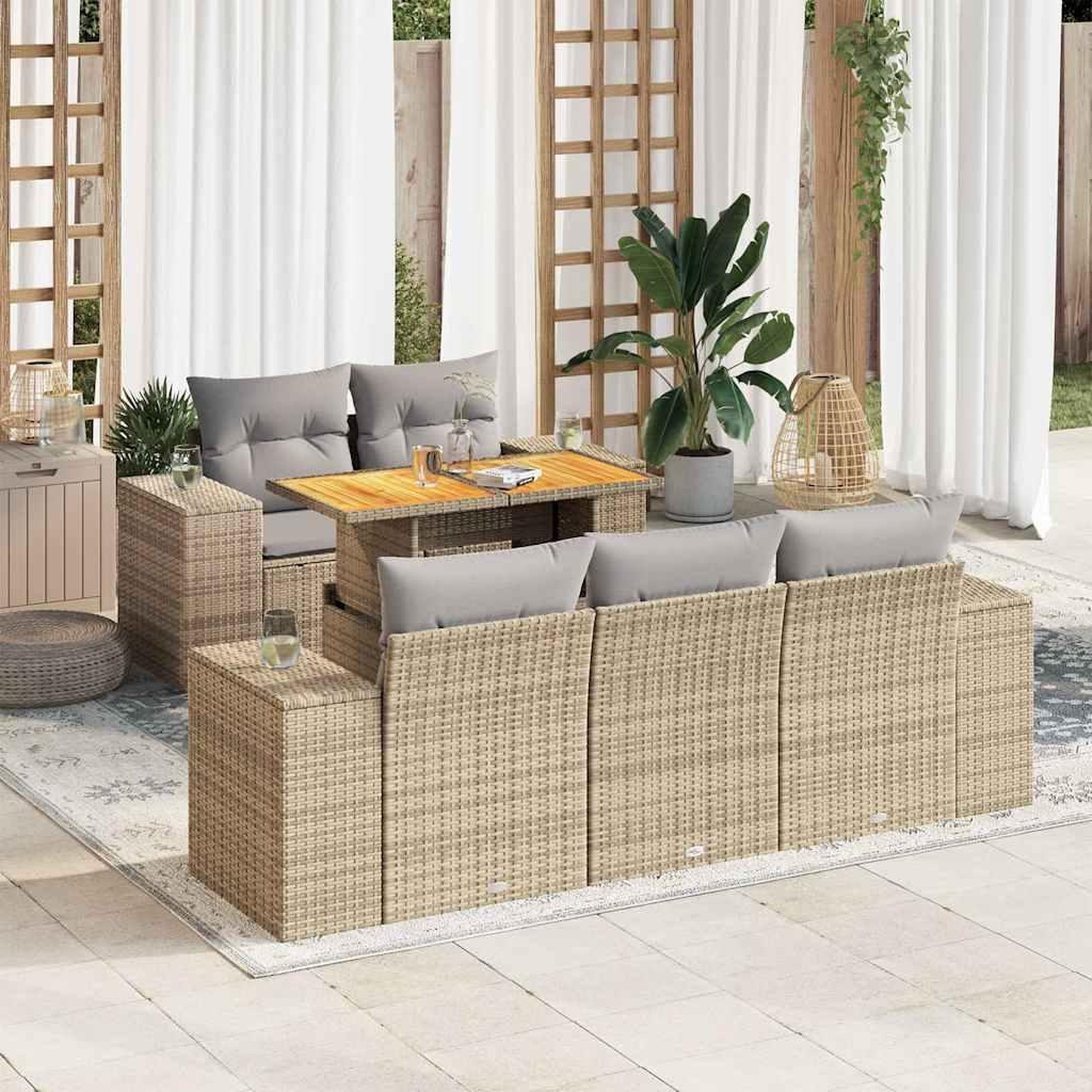 VIDAXL Salon de jardin avec coussins 6 pcs beige resine tressee