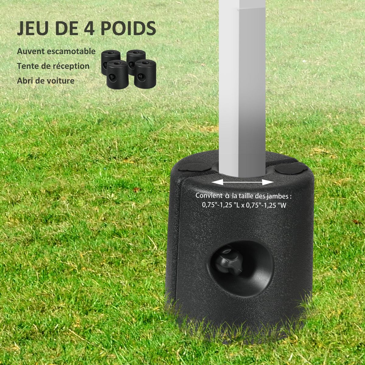 OUTSUNNY Lot de 4 poids de lestage cylindrique pour tonnelle barnum tente dim. Ø 22 / Ø 24 x 25H cm HDPE noir