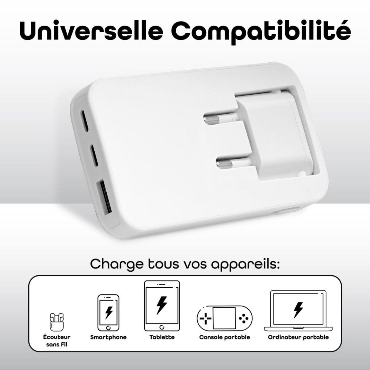 TNB Chargeur secteur 65W GAN 2 USB-C + 1 USB-A Power Delivery