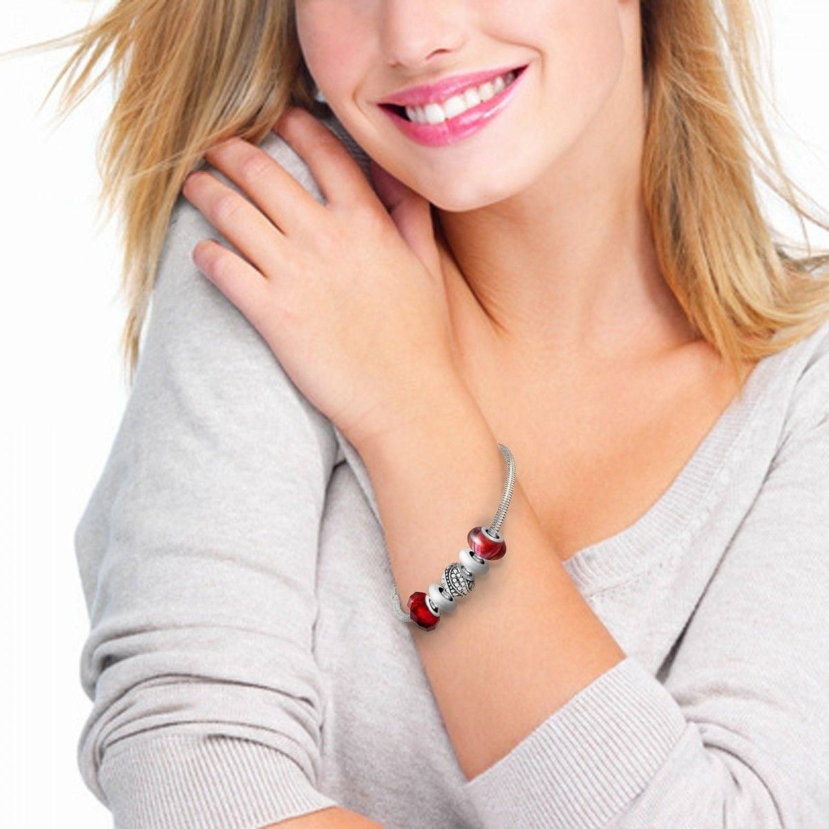 SC CRYSTAL Bracelet de charms perles rouges et acier SC Crystal