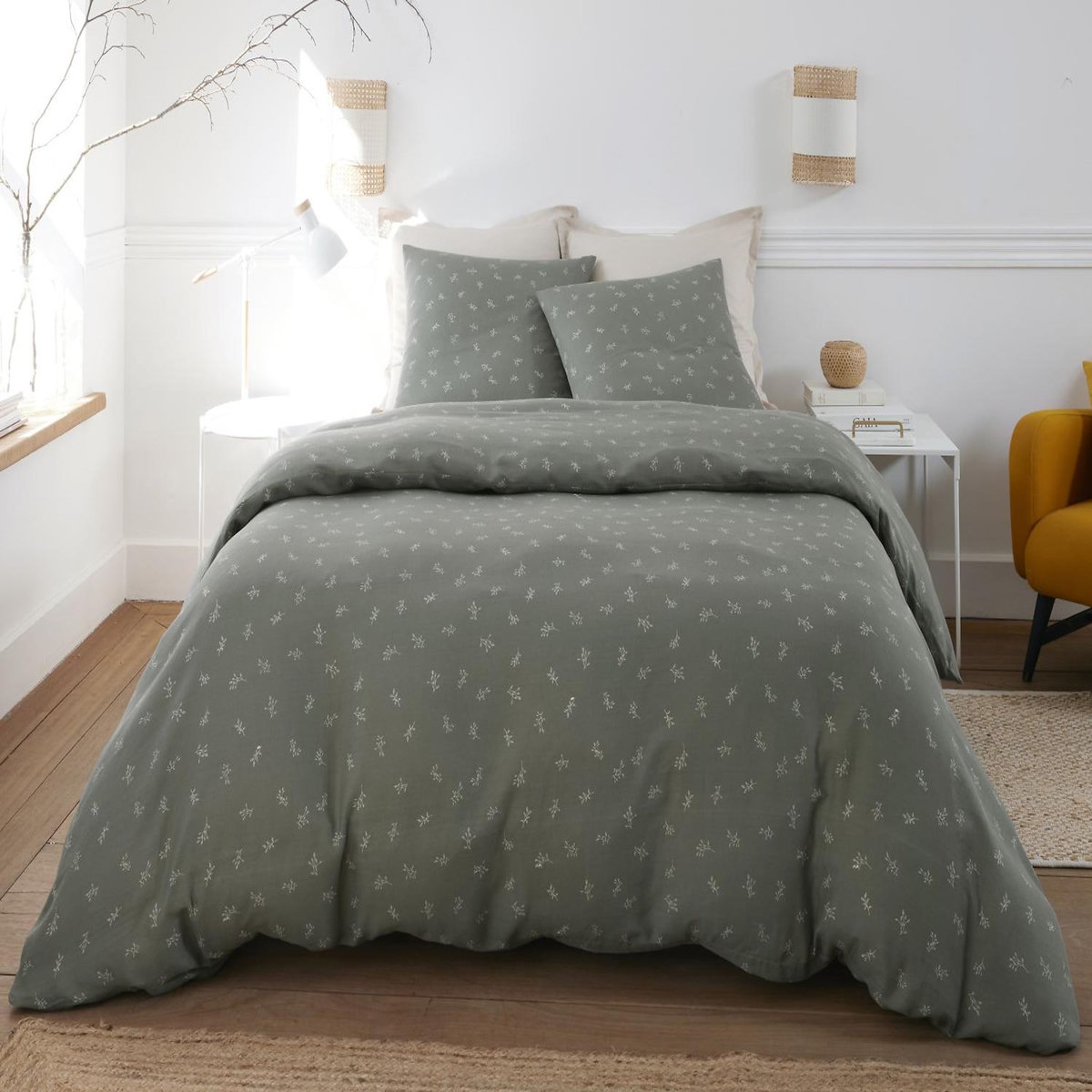 BATON ROUGE Parure housse de couette 100% gaze de coton imprimé celestine