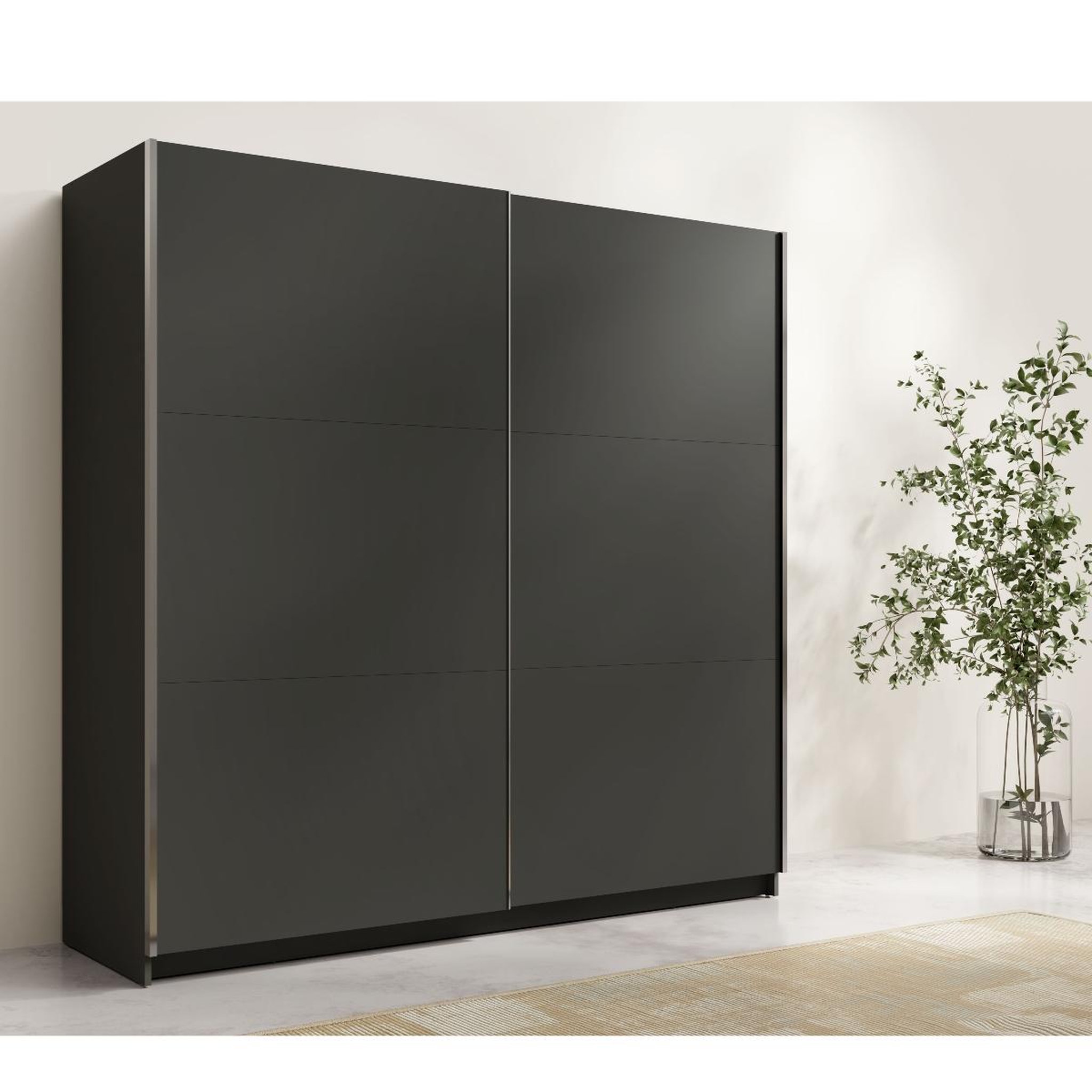 Voir la diapositive 3 : JLC KREATION Armoire dressing grise avec portes coulissantes 150cm kas