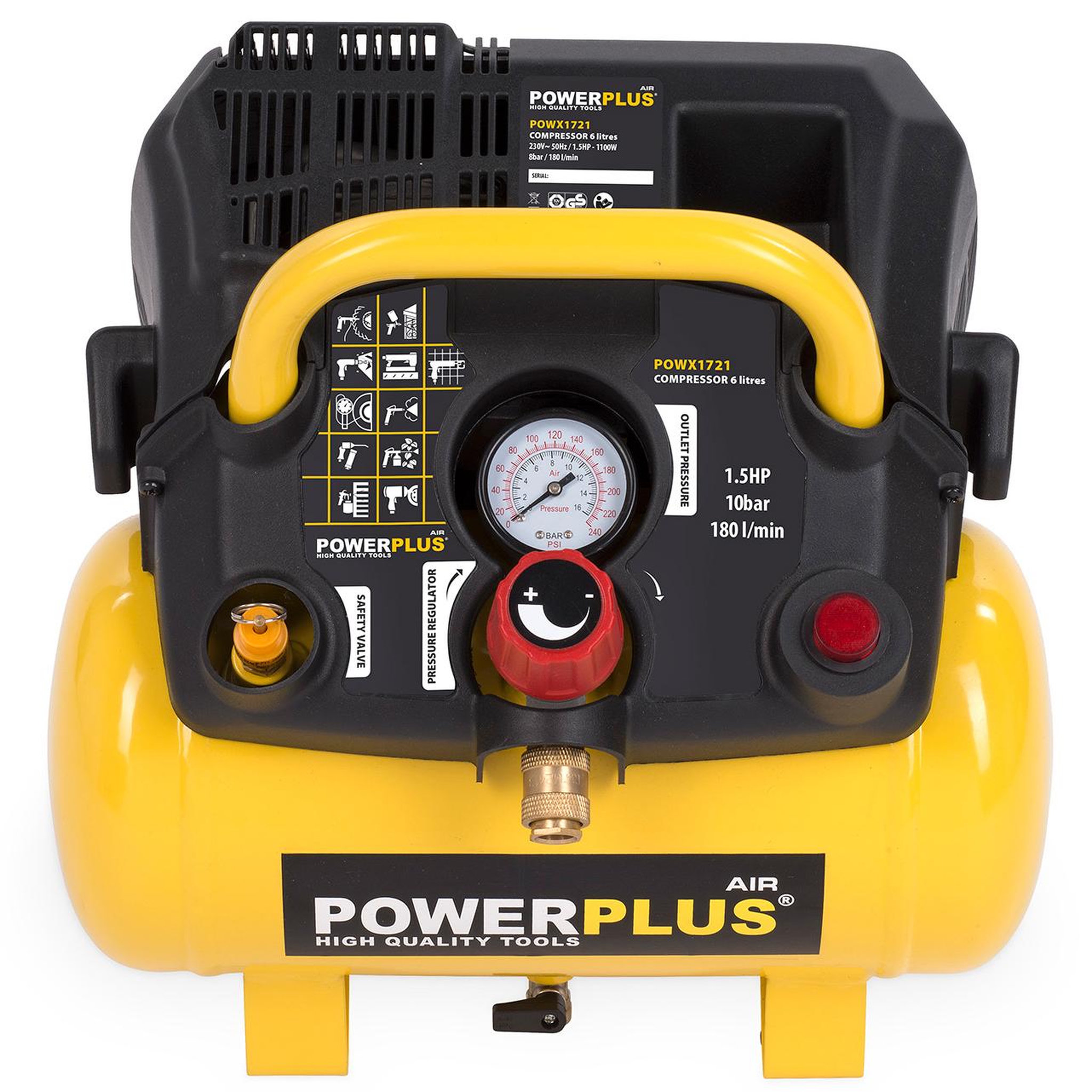 Voir la diapositive 3 : POWERPLUS Compresseur 1100w 6 litres Powerplus