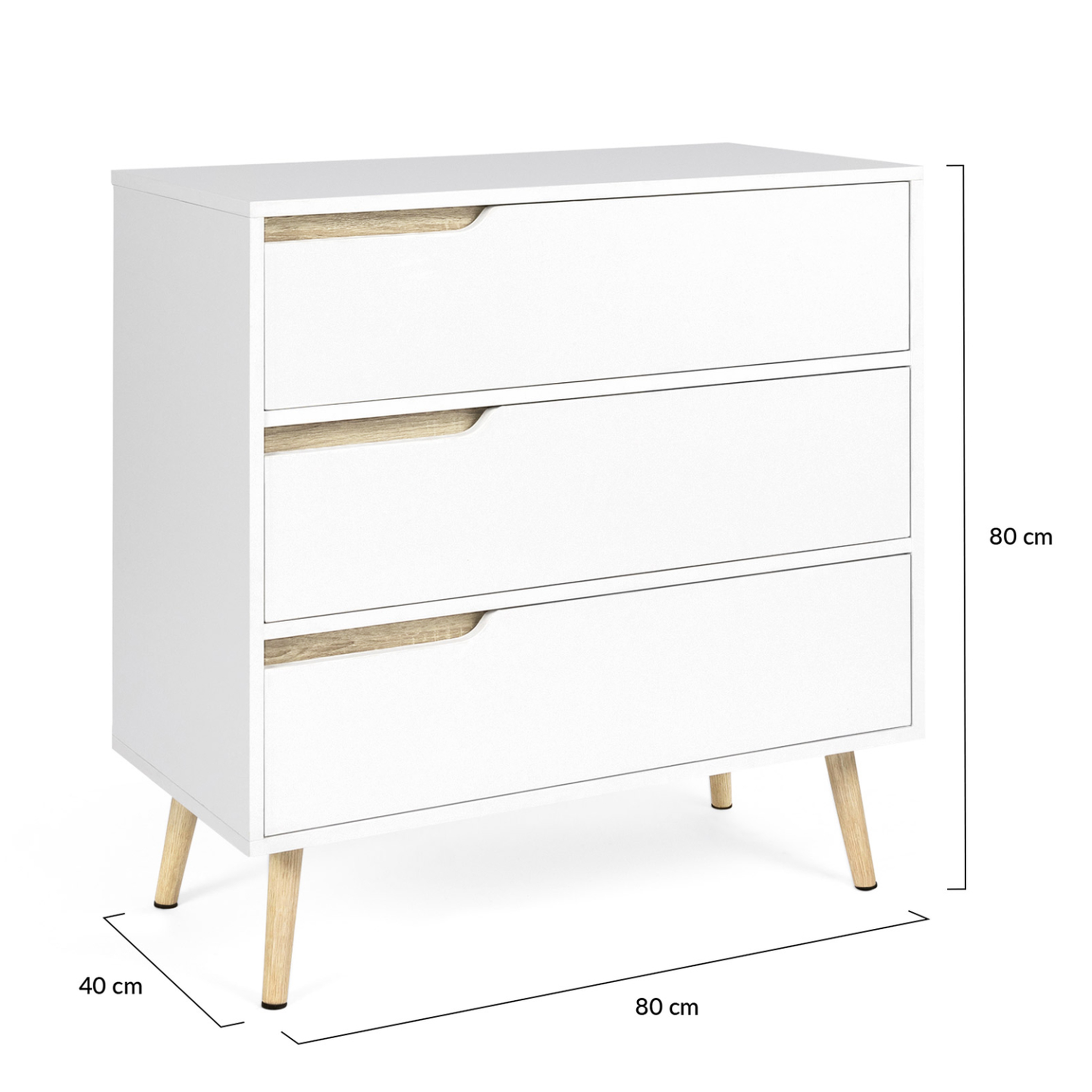 Voir la diapositive 5 : ID MARKET Commode 3 tiroirs helsinki 80 cm scandinave blanc