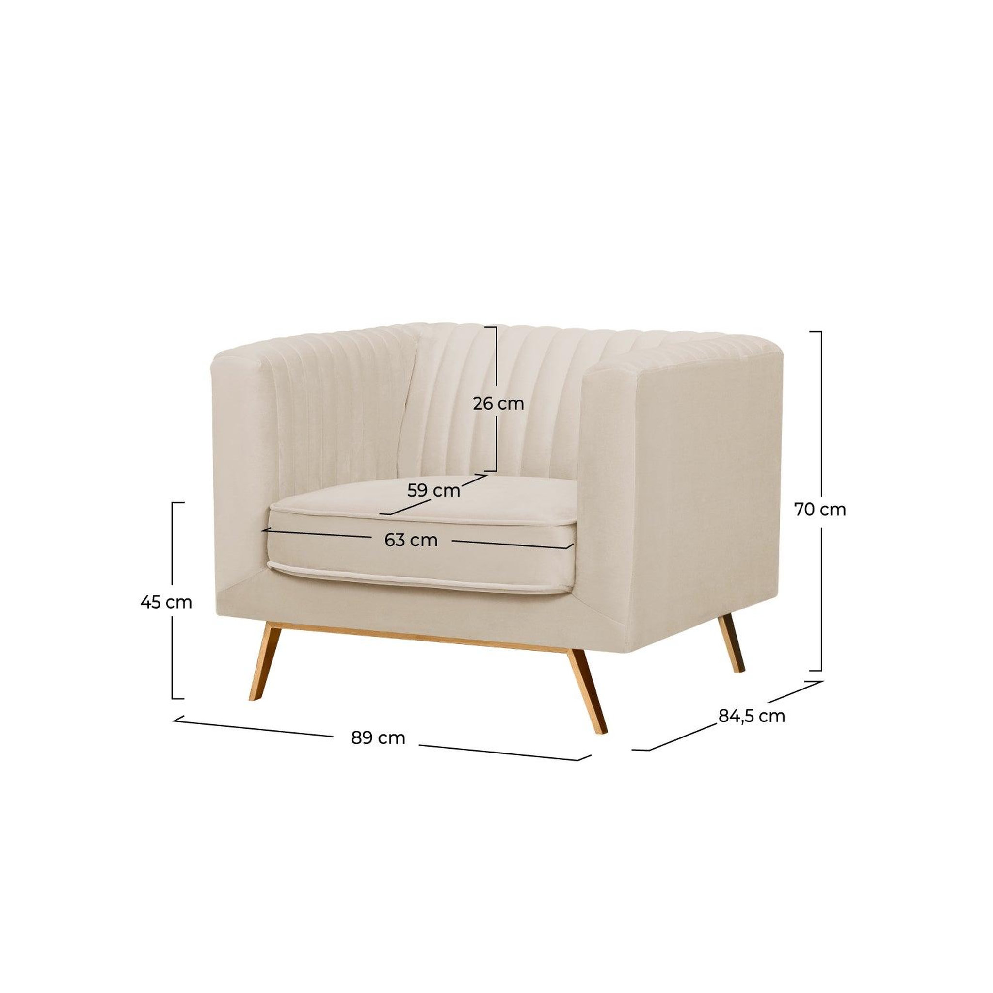Voir la diapositive 4 : MAISON PAVANE Fauteuil en velours beige et pieds en métal doré-gatsby