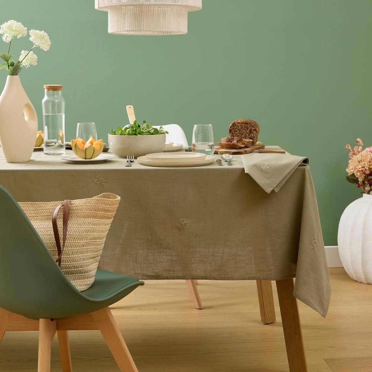 ATMOSPHERA Nappe Brodé en Coton  Joy  150x250cm Kaki