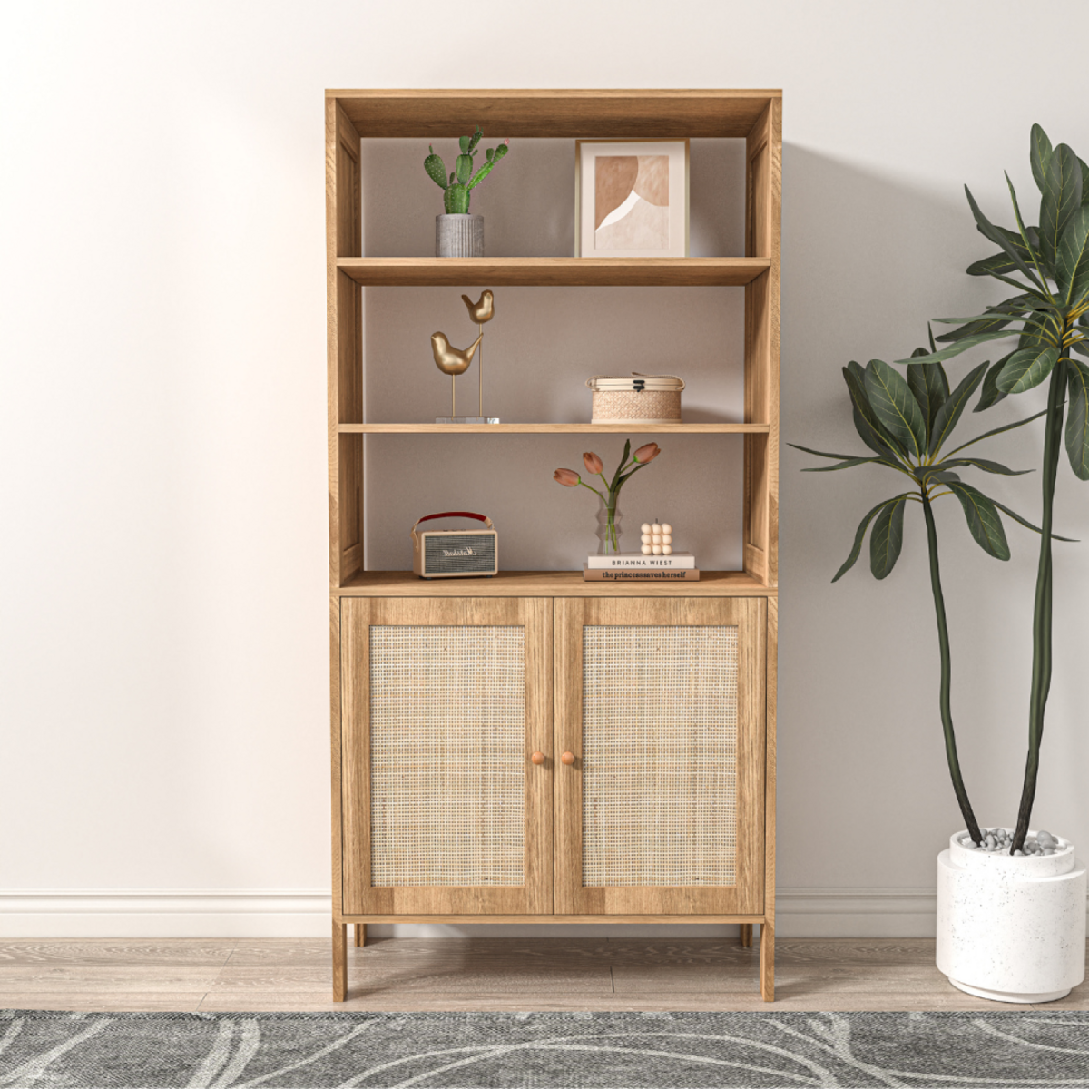 CONCEPT USINE Vaisselier avec 3 étagères et 2 portes en cannage CANGE