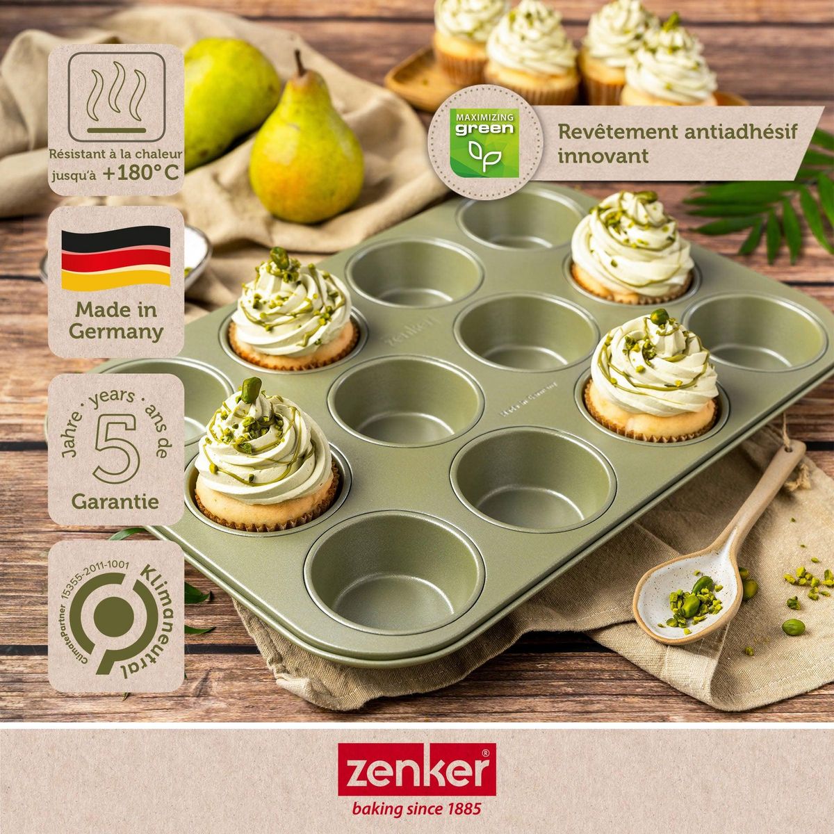 ZENKER Ensemble de 2 Moules à muffins 12 empreintes 38 x 26 cm Zenker Green Vision