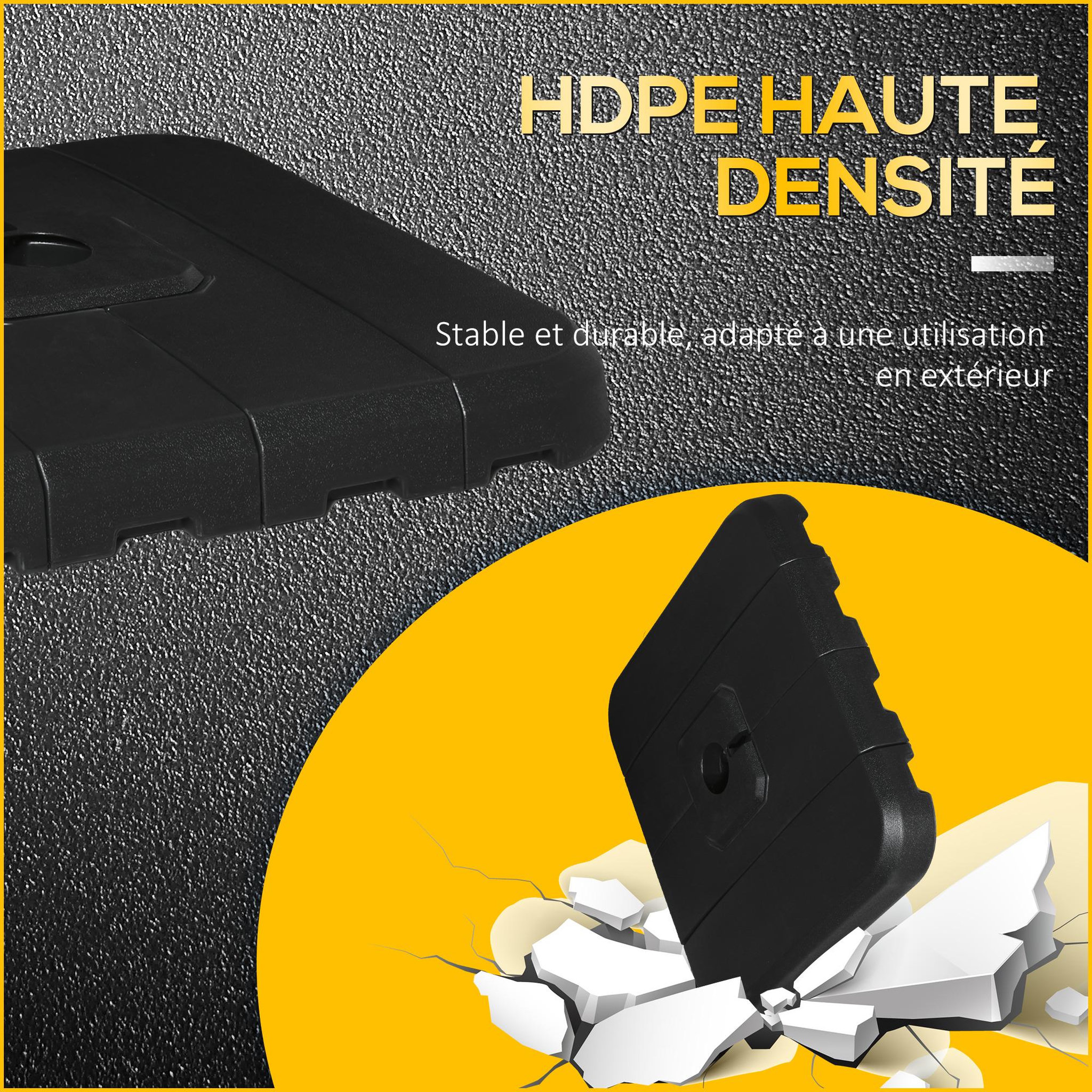 Voir la diapositive 5 : OUTSUNNY Lot de 4 poids de lestage avec poignées - compatibilité parasols déportés piètement croix - HDPE texturé noir