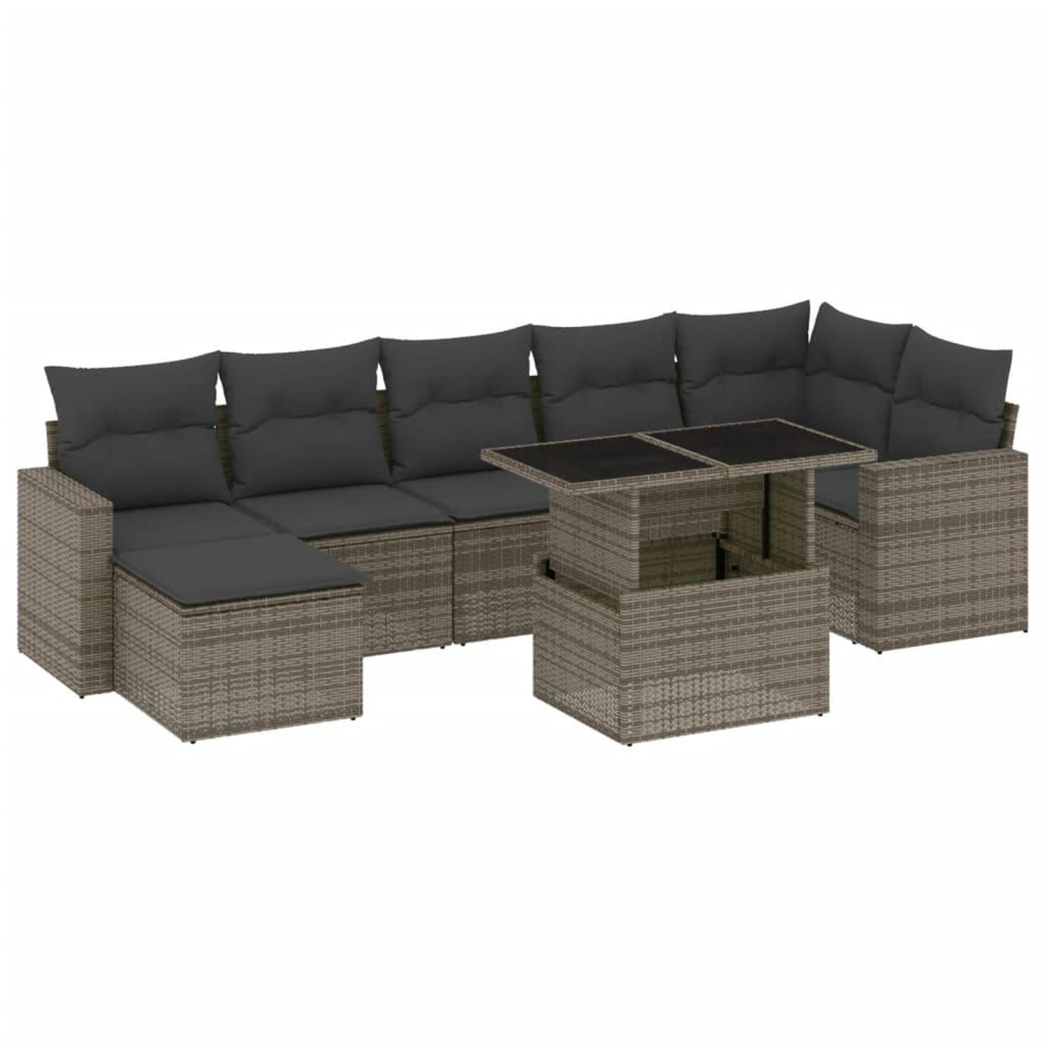 Voir la diapositive 2 : VIDAXL Salon de jardin 8 pcs avec coussins gris resine tressee