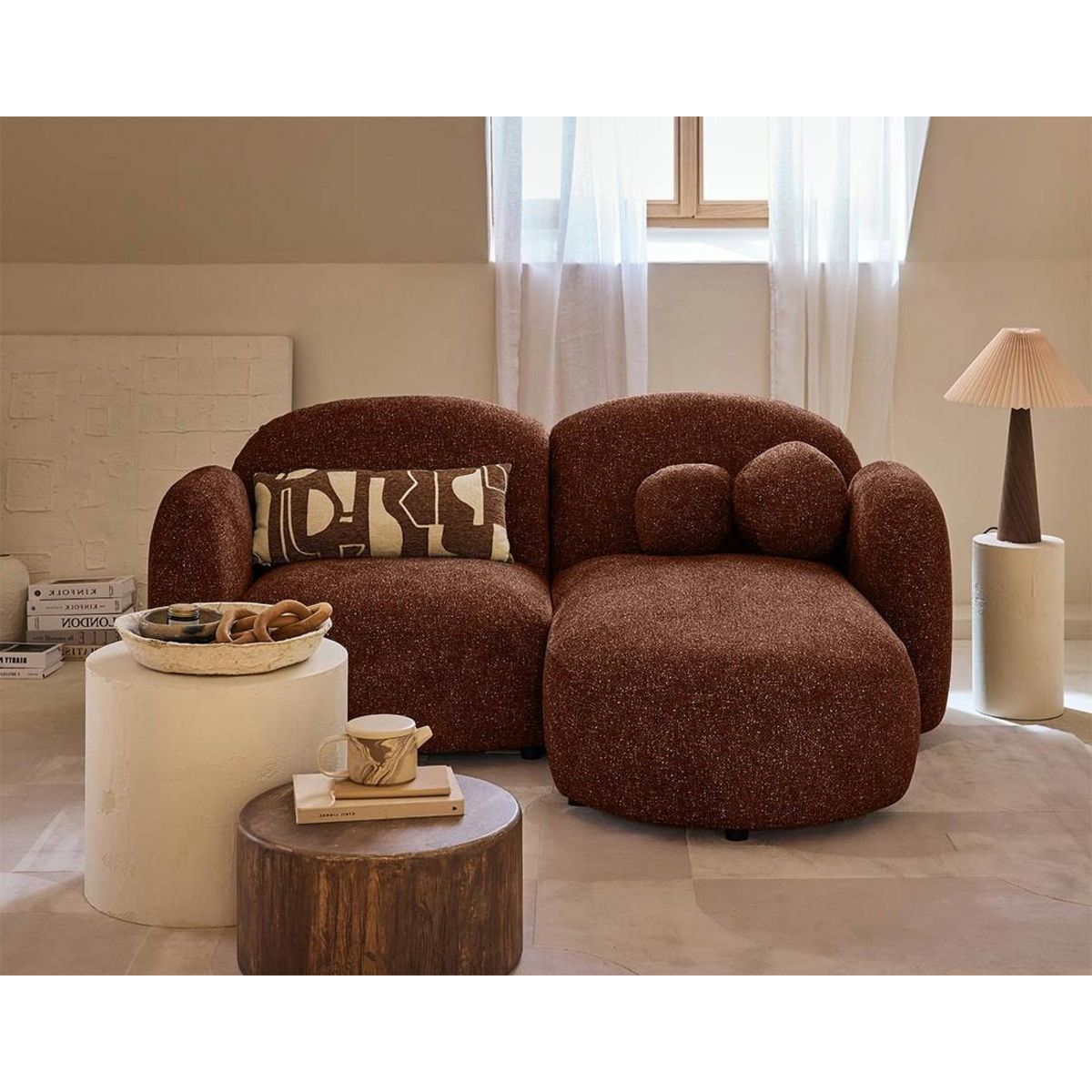 LISA DESIGN Velris - canapé d'angle droit 3 places en tissu moucheté