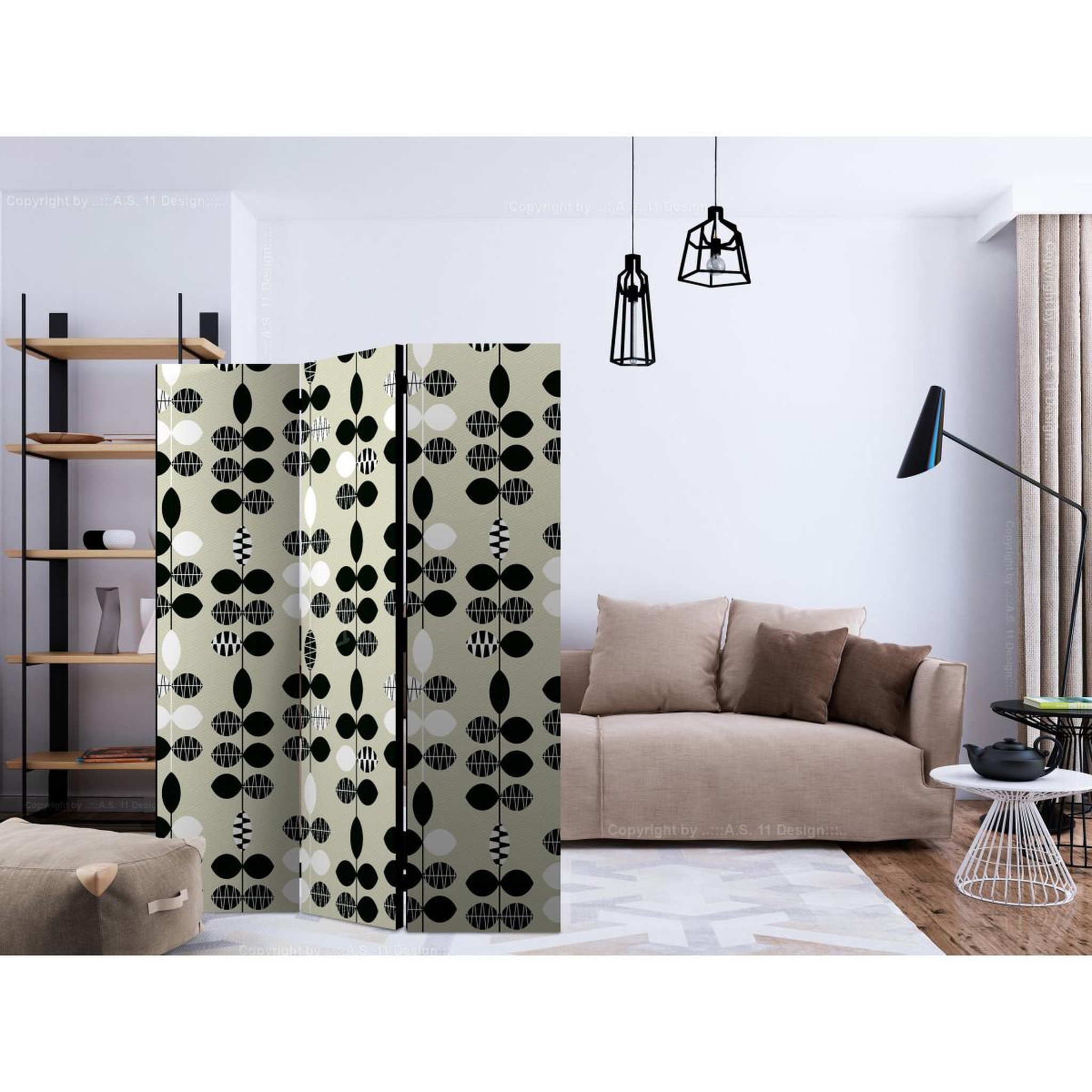 Voir la diapositive 2 : Paris Prix Paravent 3 volets  black & white dots  135x172cm