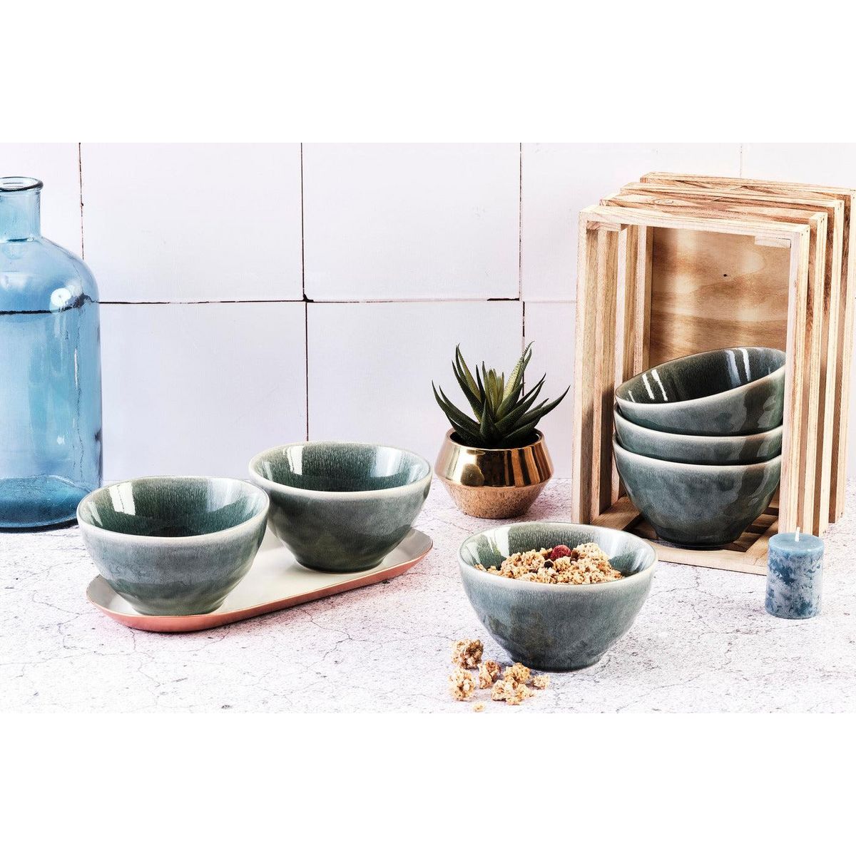 BJORN Bol MOON Ø14,5cm - 6 pièces - Pétrole