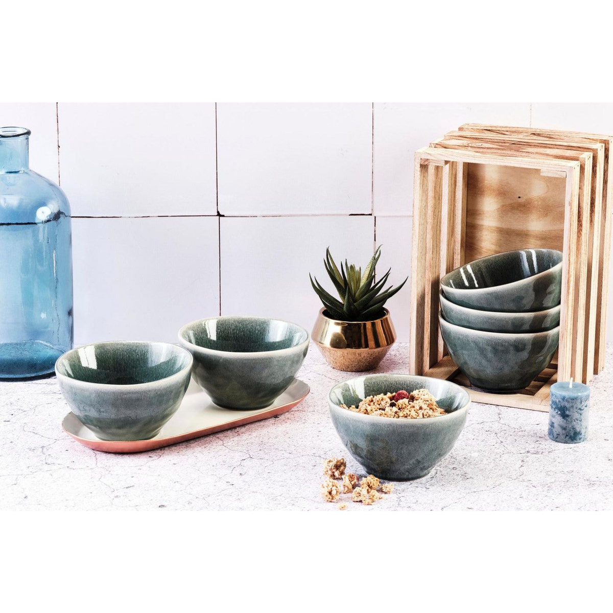 BJORN Bol MOON Ø14,5cm - 6 pièces - Pétrole