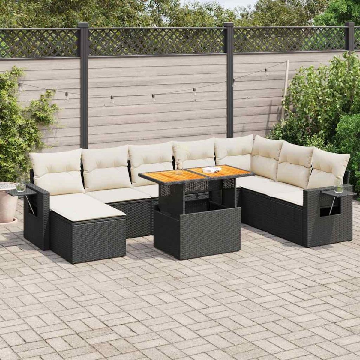 VIDAXL Salon de jardin 9 pcs avec coussins noir resine tressee
