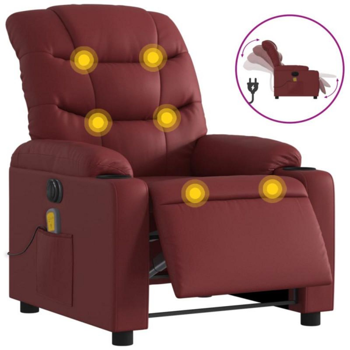 VIDAXL Fauteuil de massage inclinable électrique rouge bordeaux
