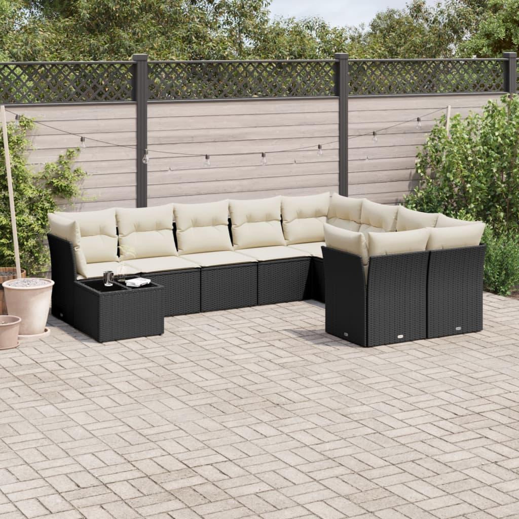 VIDAXL Salon de jardin 10 pcs avec coussins noir resine tressee