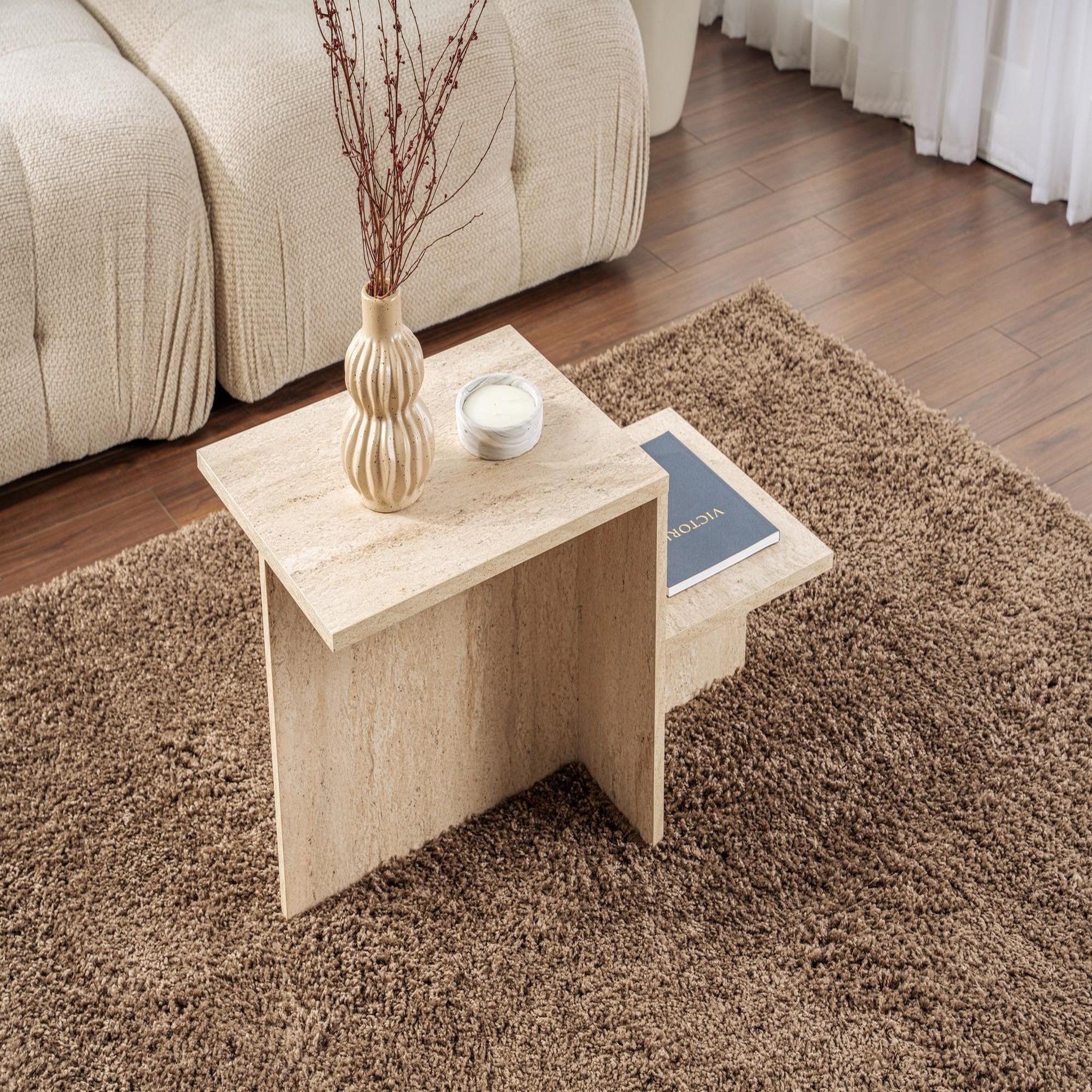 Voir la diapositive 2 : Habitat et Jardin Table basse en bois  harmony  - 80 x 40 x 40 cm - travertin