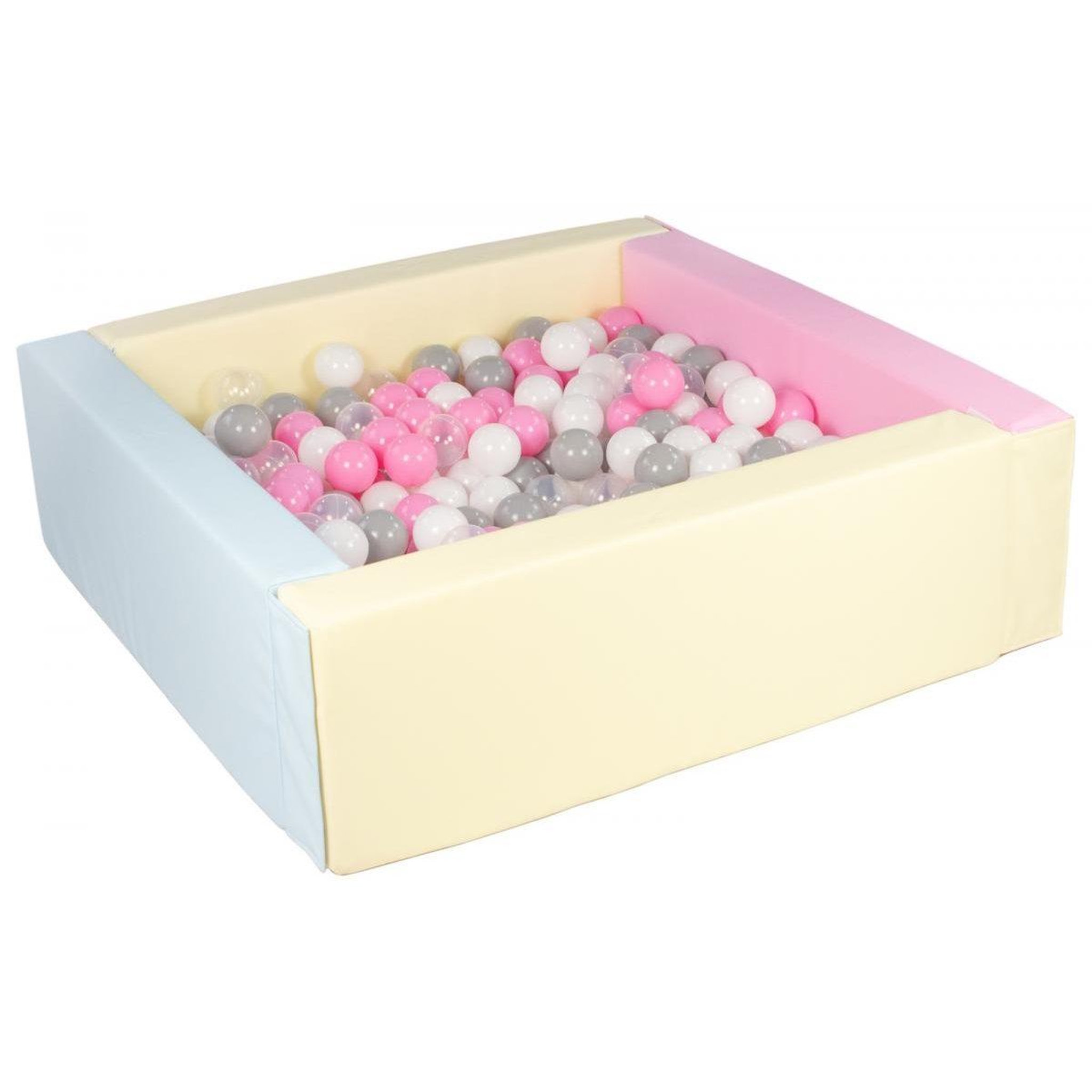 VELINDA Piscine à balles carrée avec 300 balles - rose, bleu, jaune p/blanc, transparent, rose, gris