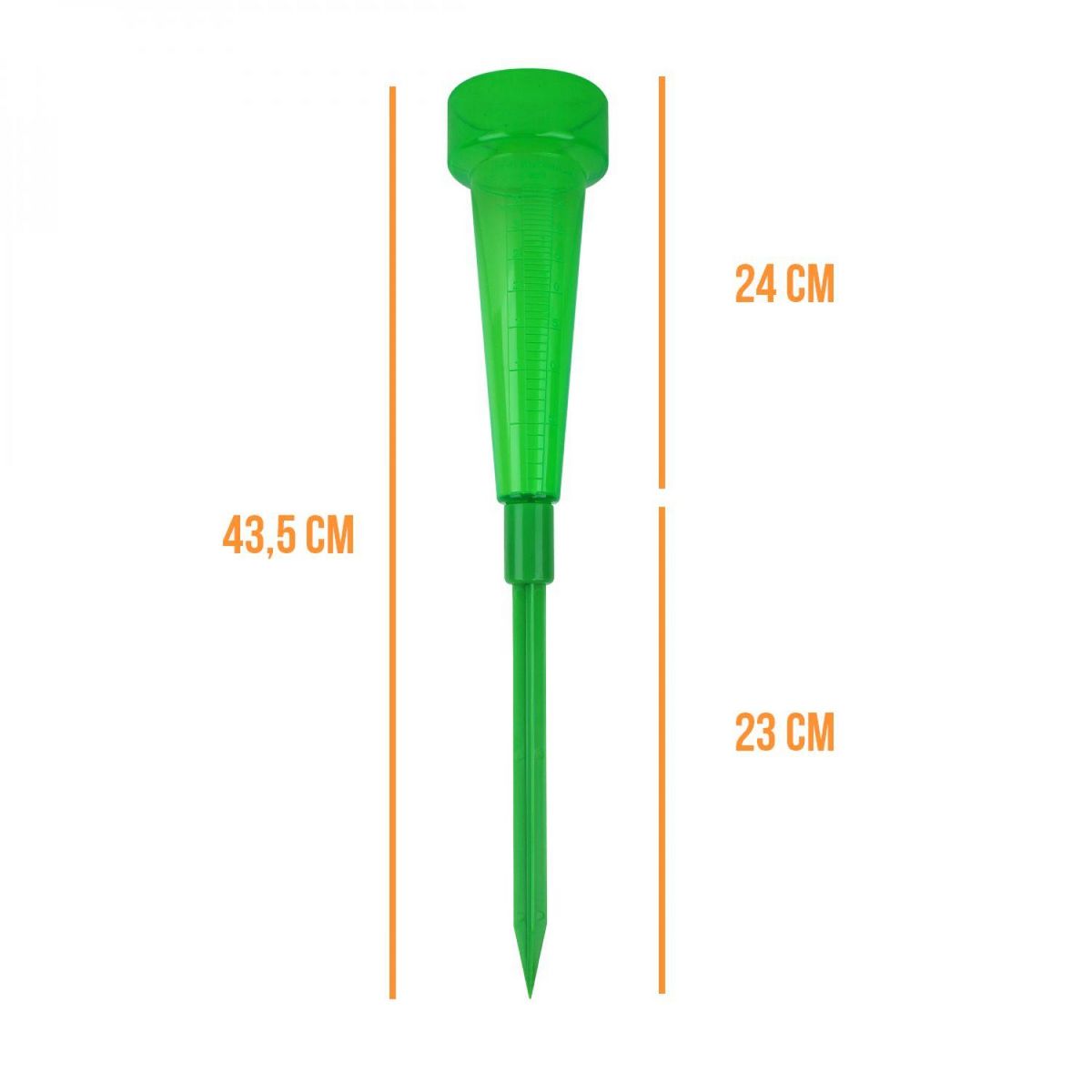 LINXOR Pluviomètre en plastique 43.5 cm avec piquet de fixation - Graduation 39 mm - Vert