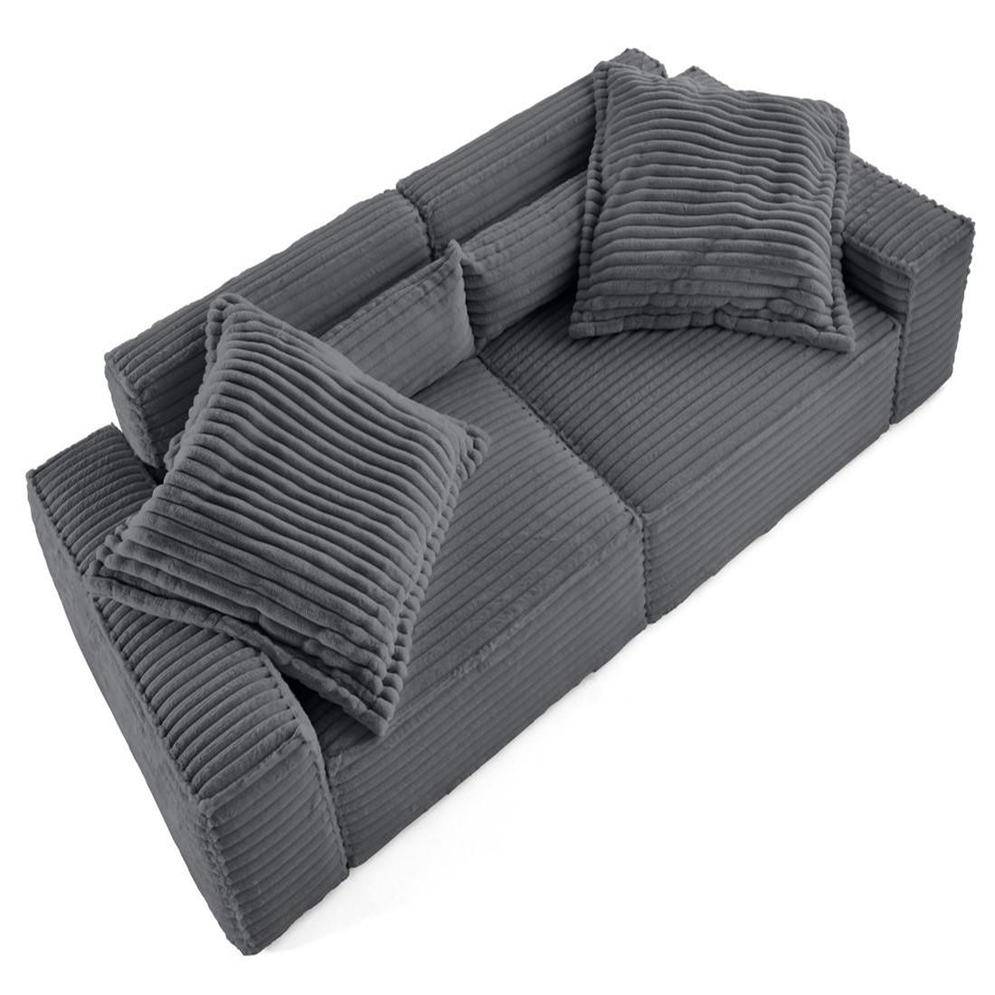 Voir la diapositive 2 : LISA DESIGN Richie - canapé droit 3 places avec double méridienne - assise profonde - en fausse fourrure côtelée