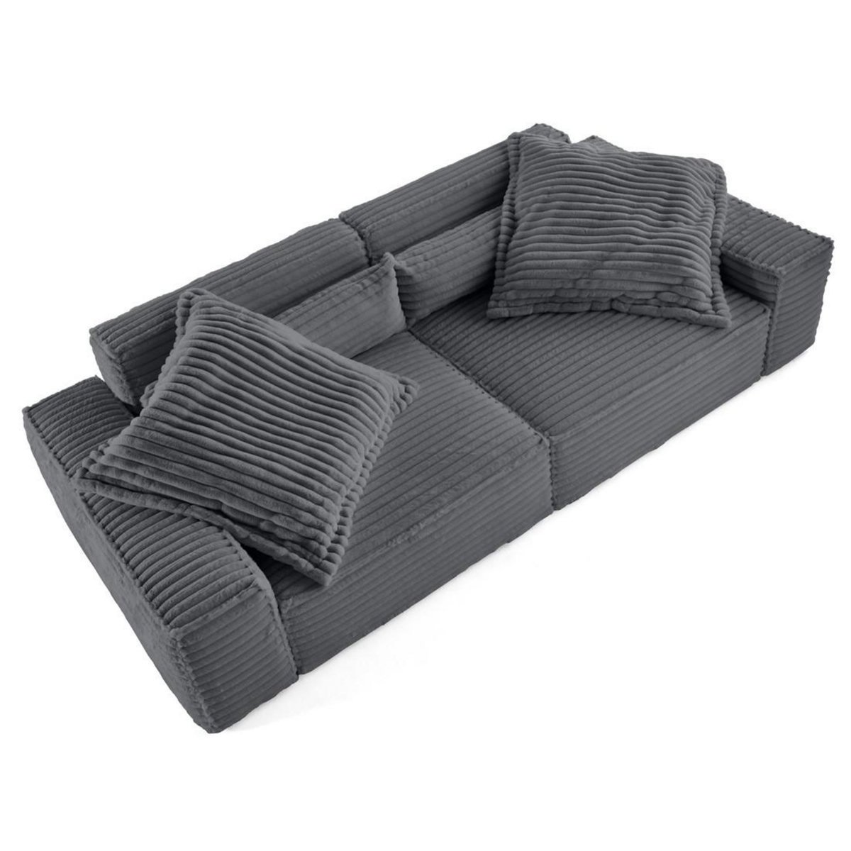 LISA DESIGN Richie - canapé droit 3 places avec double méridienne - assise profonde - en fausse fourrure côtelée