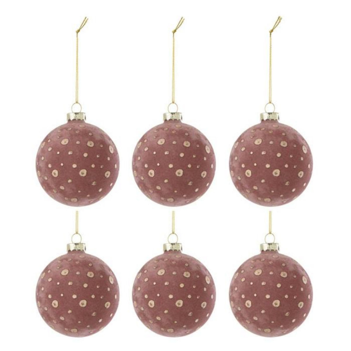 Paris Prix Lot de 6 Boules de Noël Velours  Ely  8cm Rose