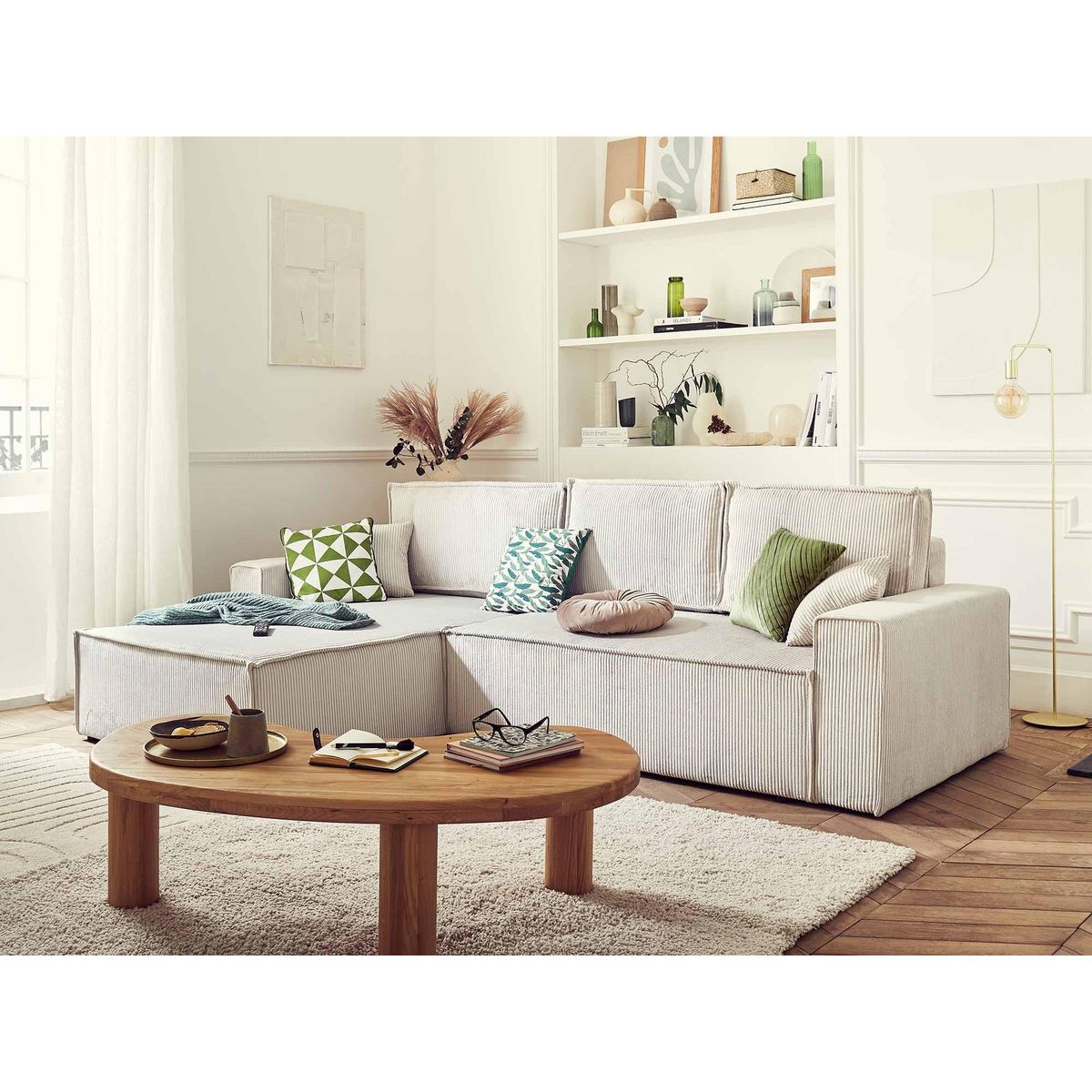 BEST MOBILIER Dellia - canapé d'angle réversible convertible - avec coffre - en velours côtelé - 4 places