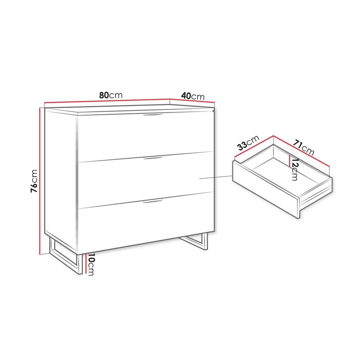 BEST MOBILIER Olympie - commode - effet bois et noir - 80 cm