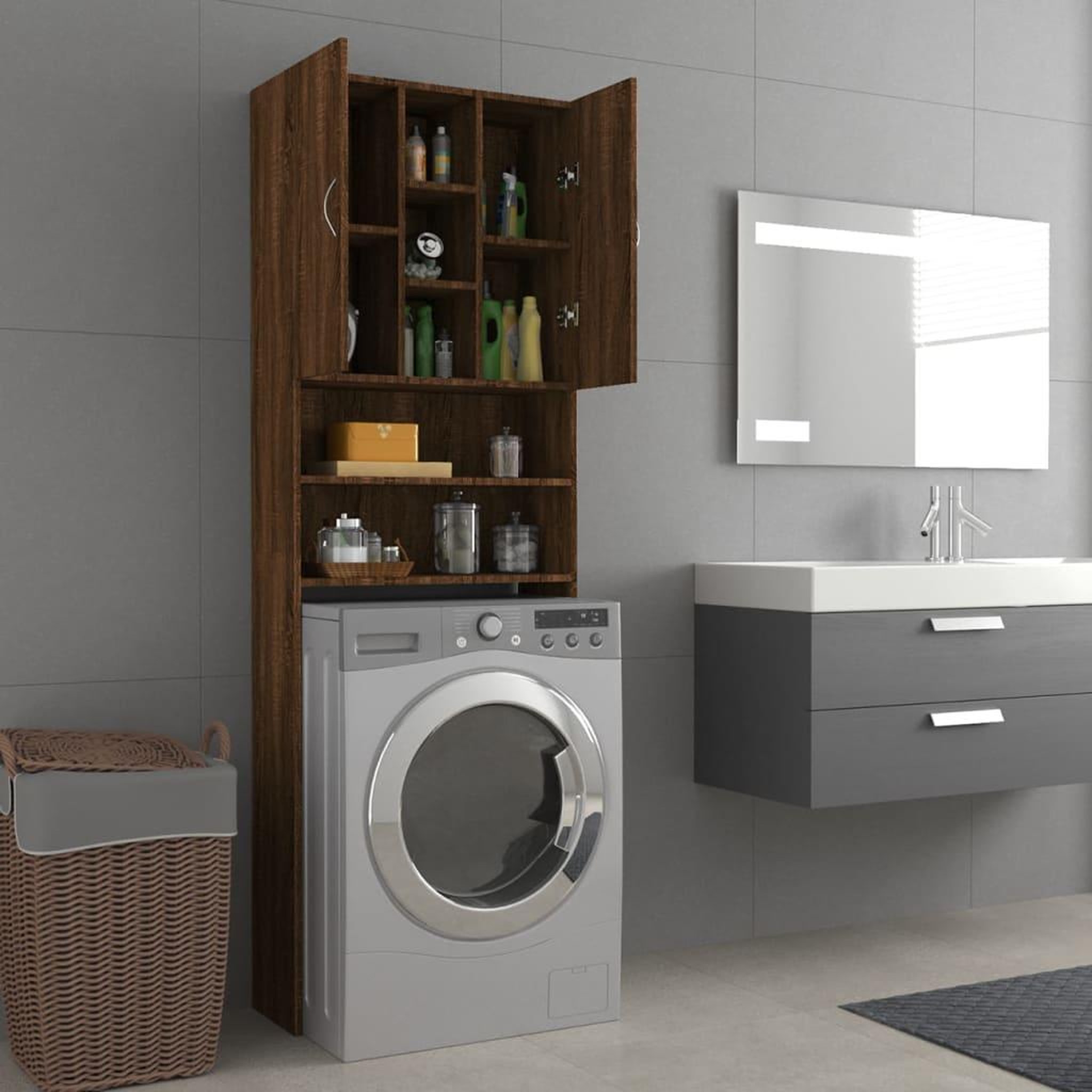 Voir la diapositive 3 : VIDAXL Meuble pour machine a laver Chene marron 64x25,5x190 cm