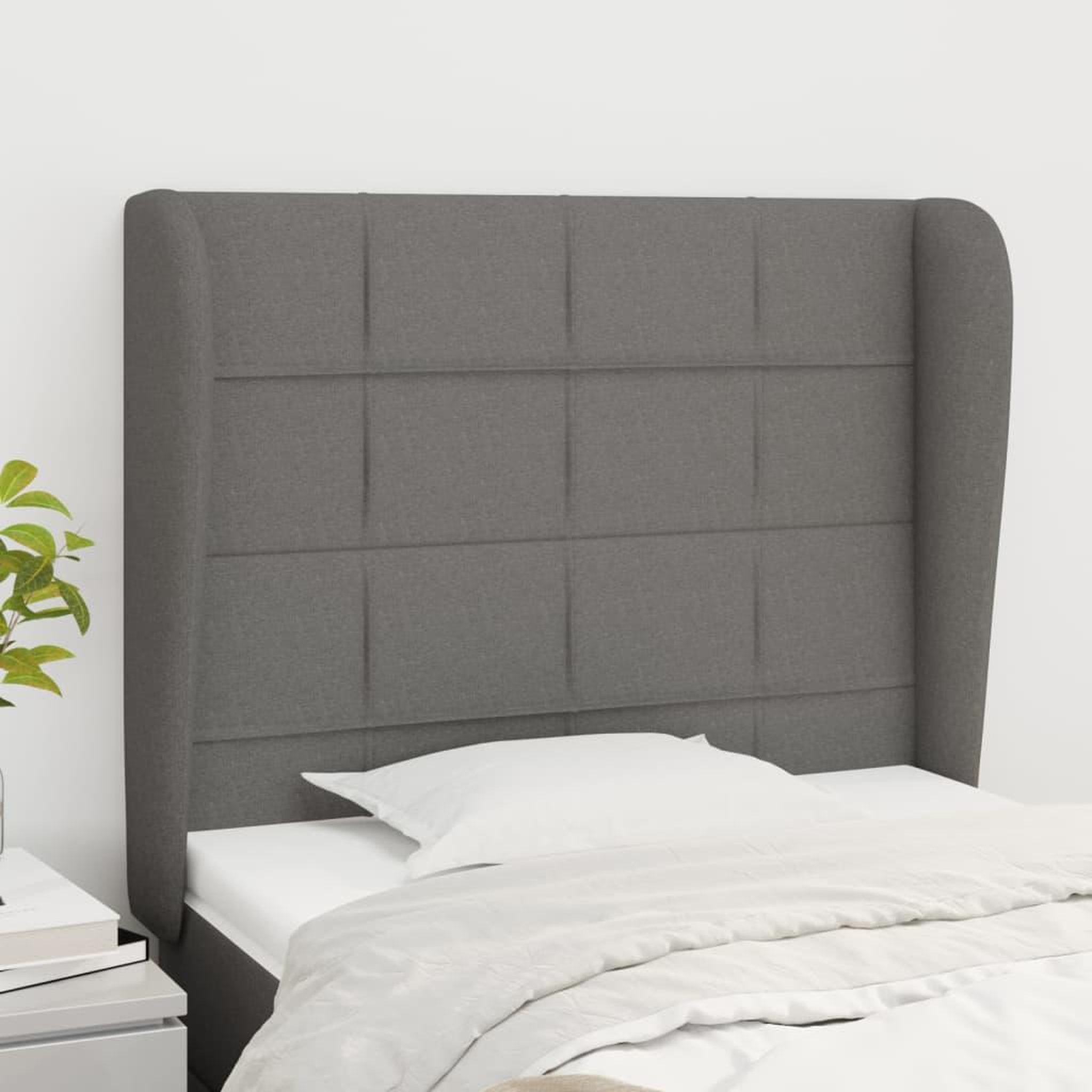 Voir la diapositive 1 : VIDAXL Tete de lit avec oreilles Gris fonce 103x23x118/128 cm Tissu