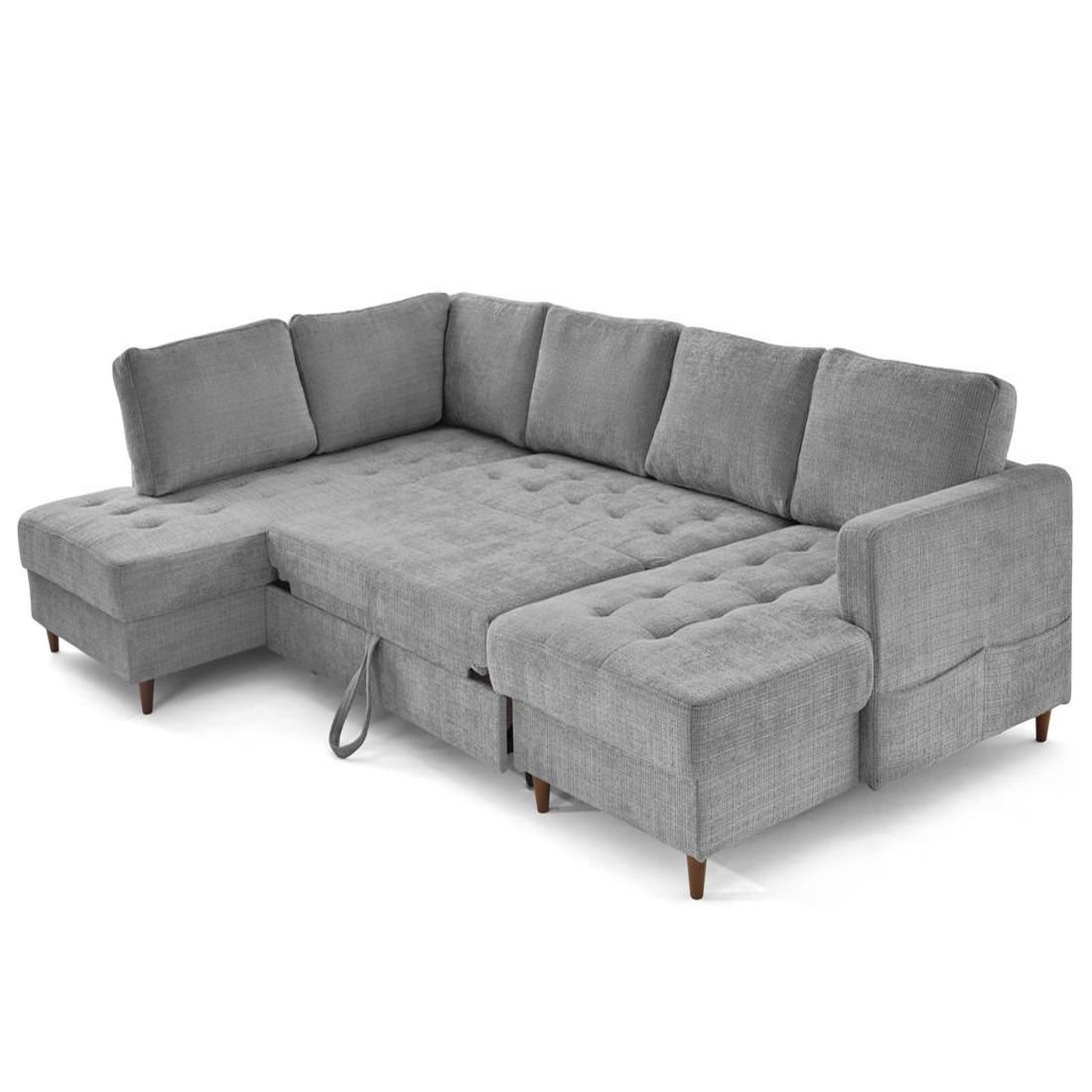 Voir la diapositive 2 : LISA DESIGN Anna - canapé panoramique d'angle gauche 7 places convertible avec coffre en velours texturé