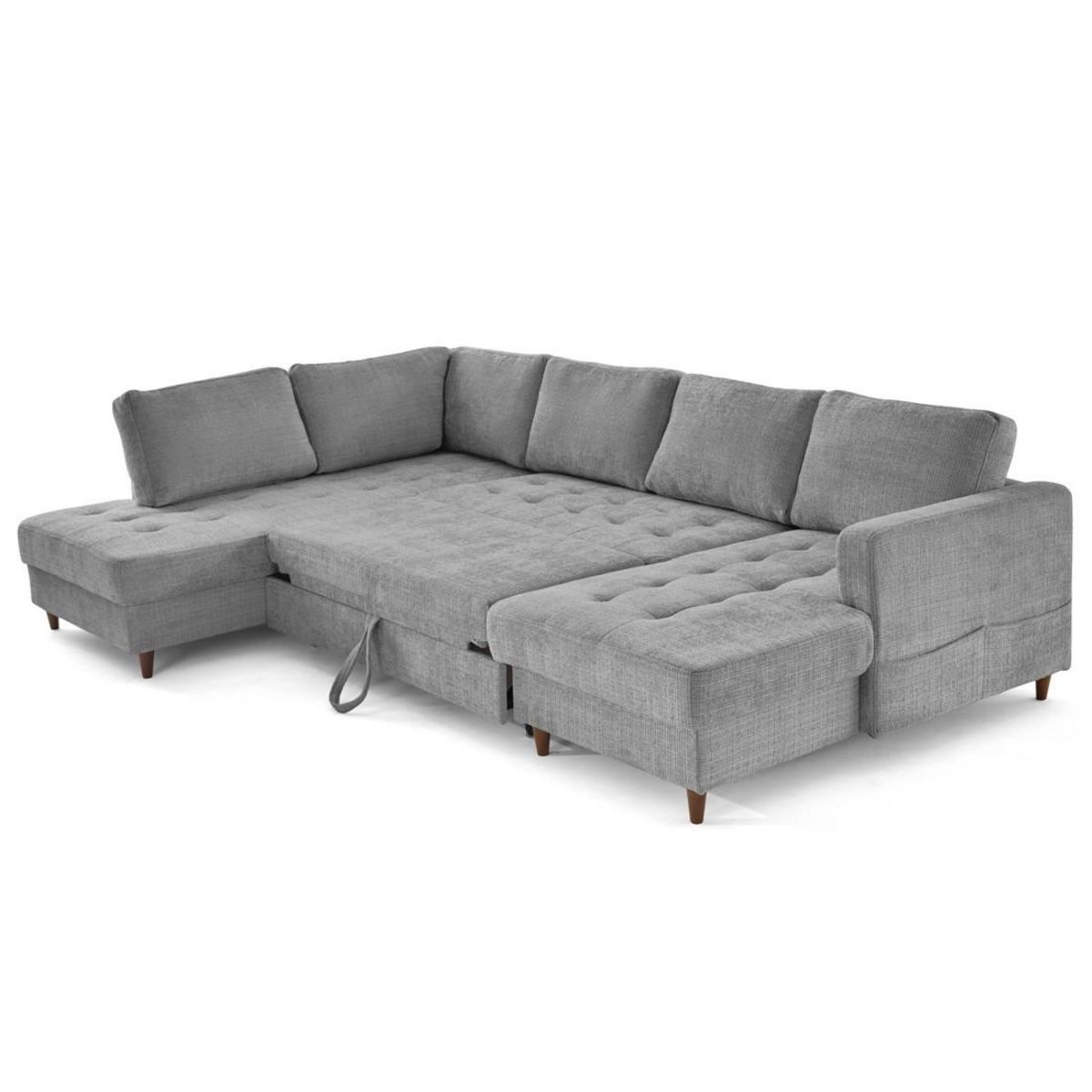 LISA DESIGN Anna - canapé panoramique d'angle gauche 7 places convertible avec coffre en velours texturé