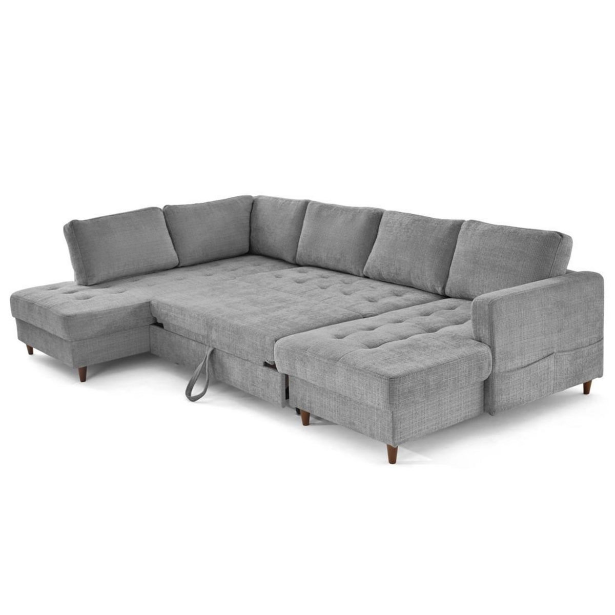 LISA DESIGN Anna - canapé panoramique d'angle gauche 7 places convertible avec coffre en velours texturé