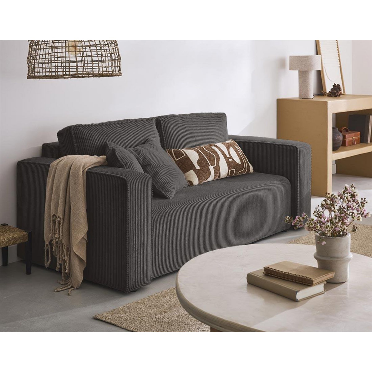 BEST MOBILIER Topaze - canapé droit 2 places - en velours côtelé