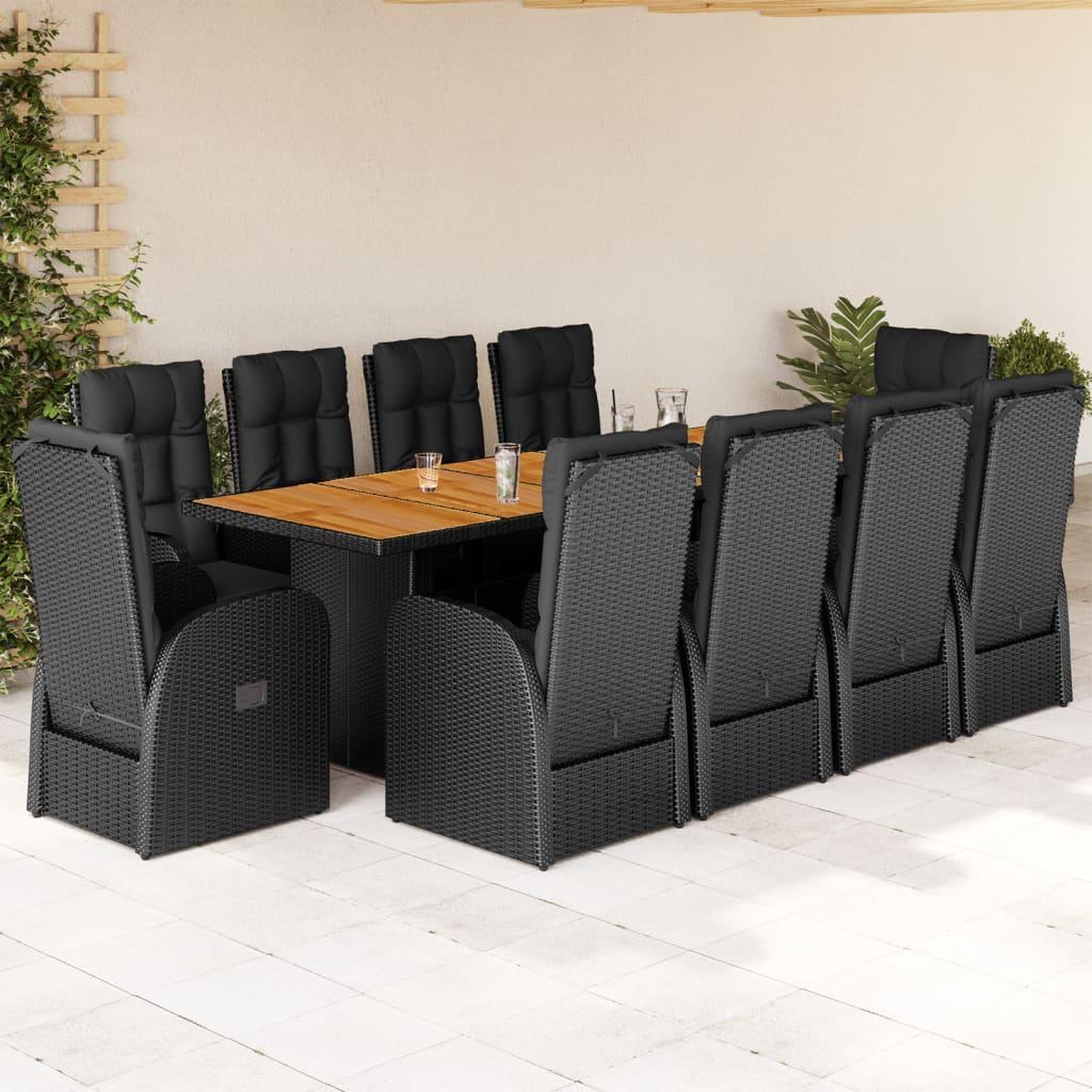 VIDAXL Ensemble a manger de jardin 11 pcs coussins noir resine tressee